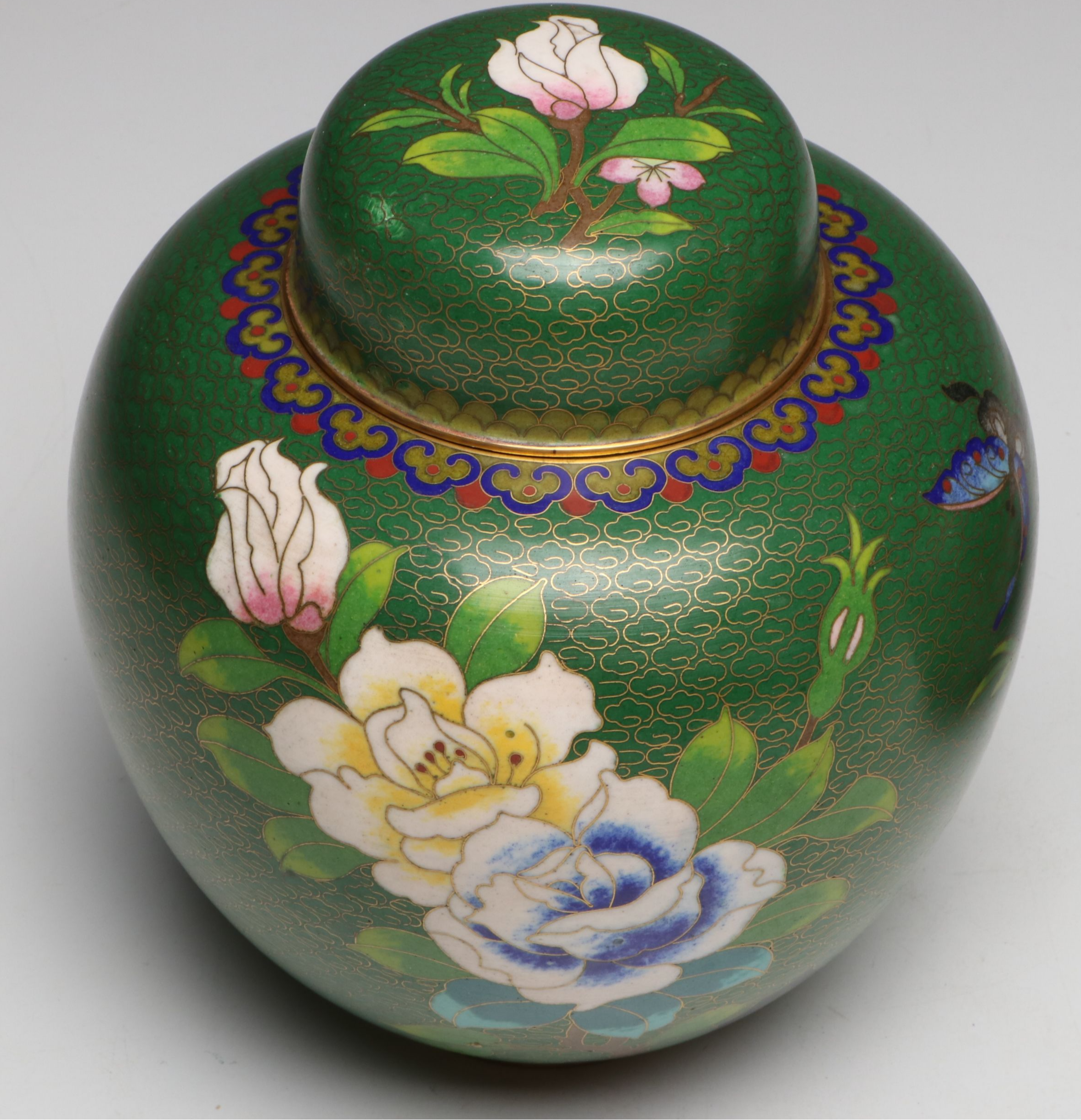 Chinese Floral Cloisonné Ginger Jars, Pair