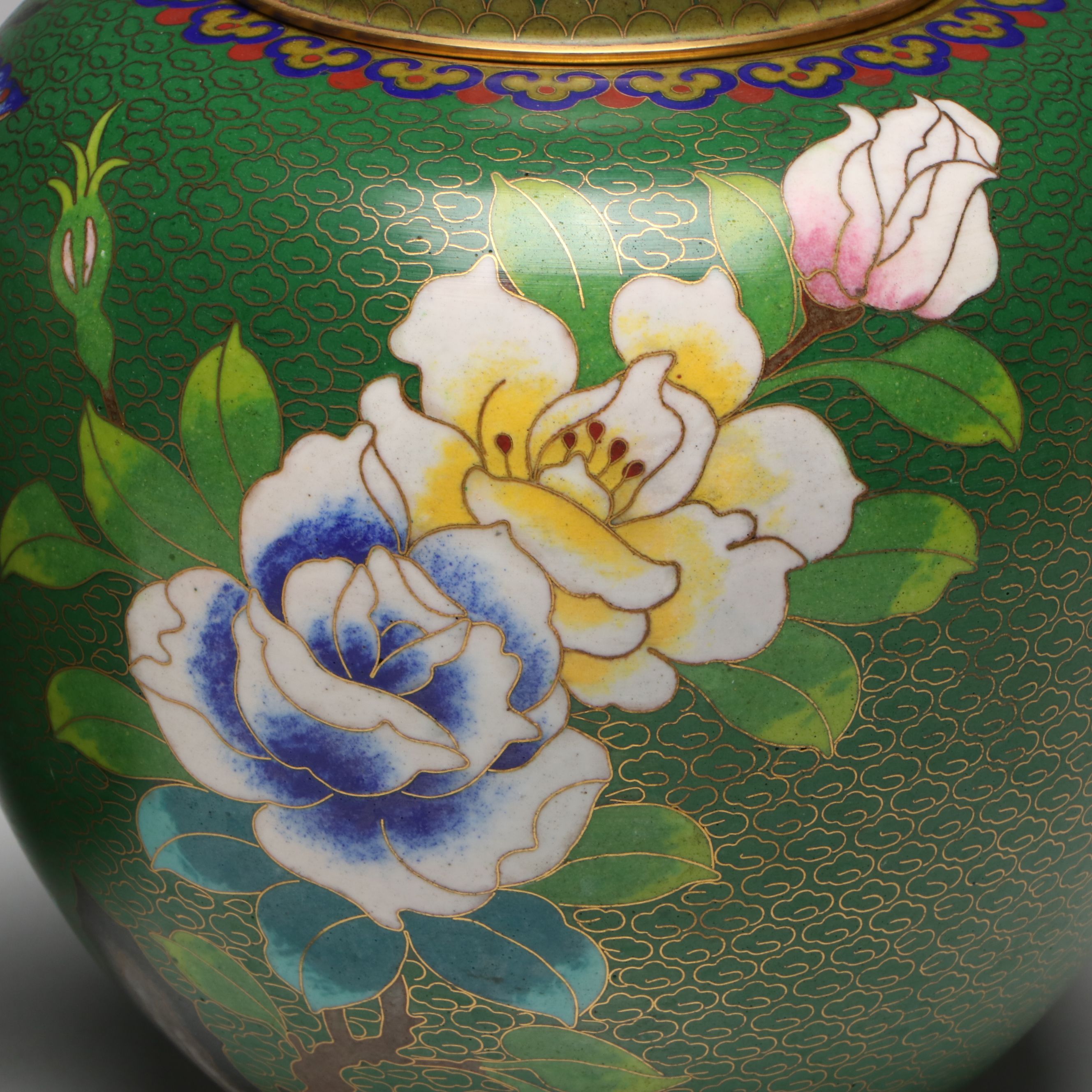 Chinese Floral Cloisonné Ginger Jars, Pair