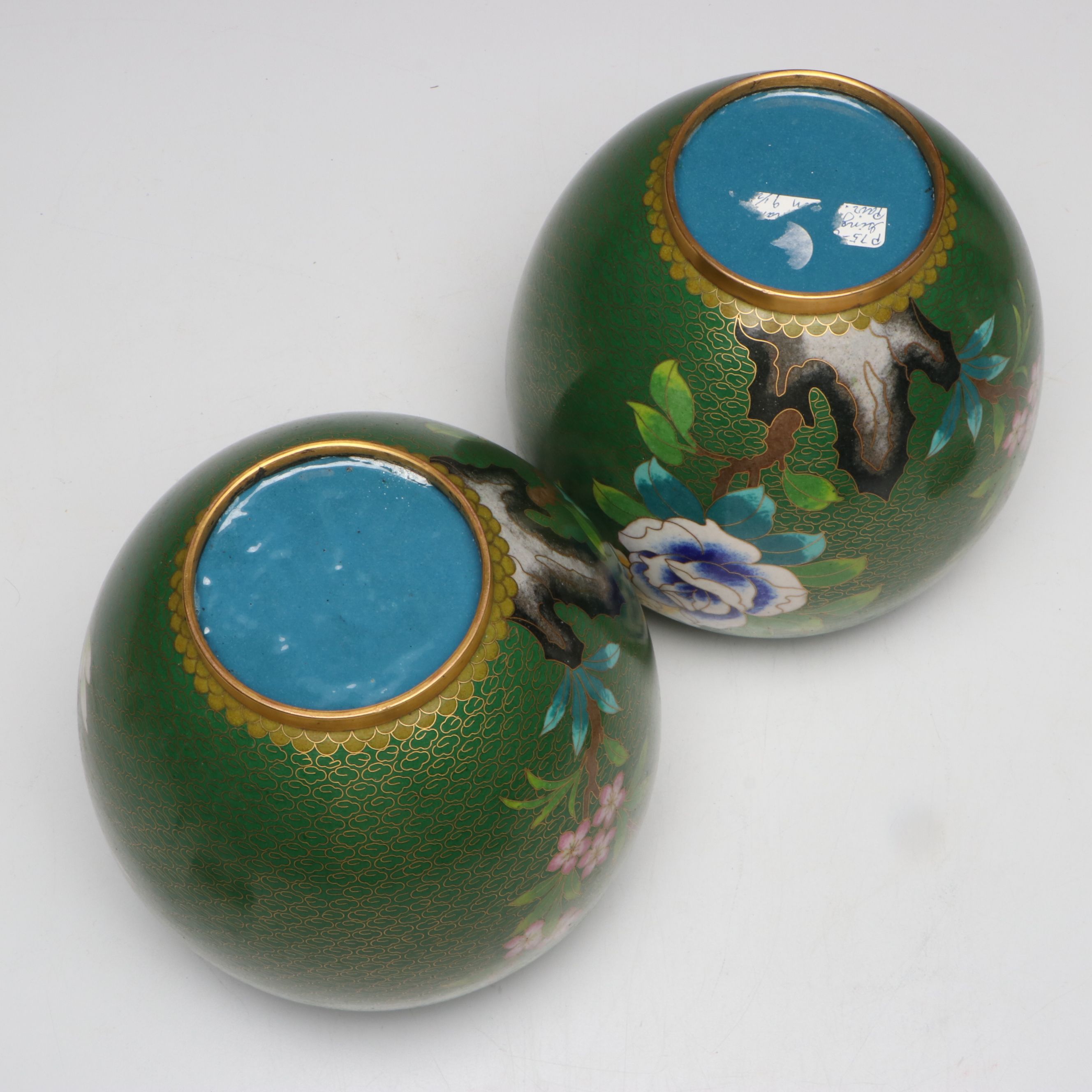 Chinese Floral Cloisonné Ginger Jars, Pair