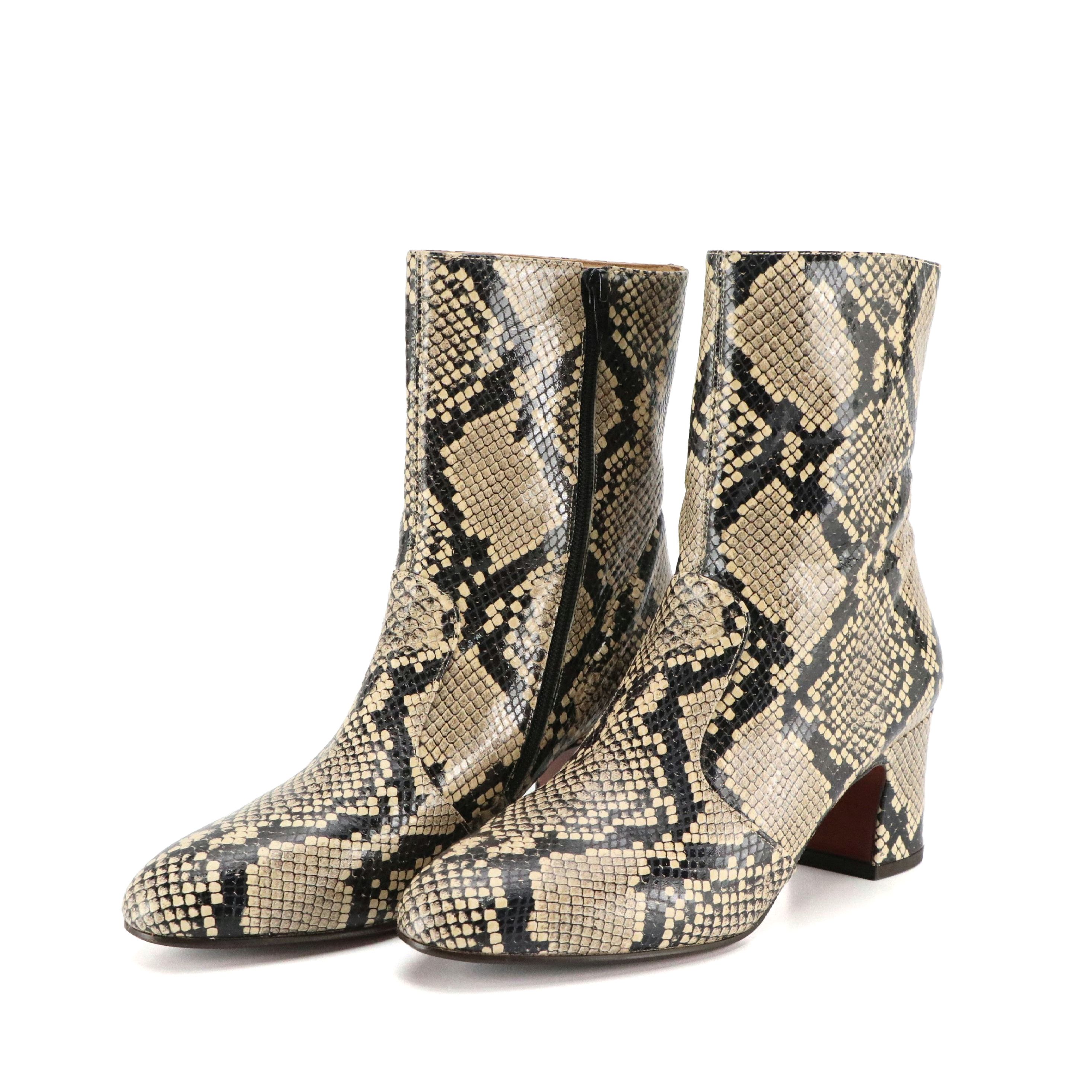 Chie Mihara "Sira" Block Heel Boots in Snakeskin Leather