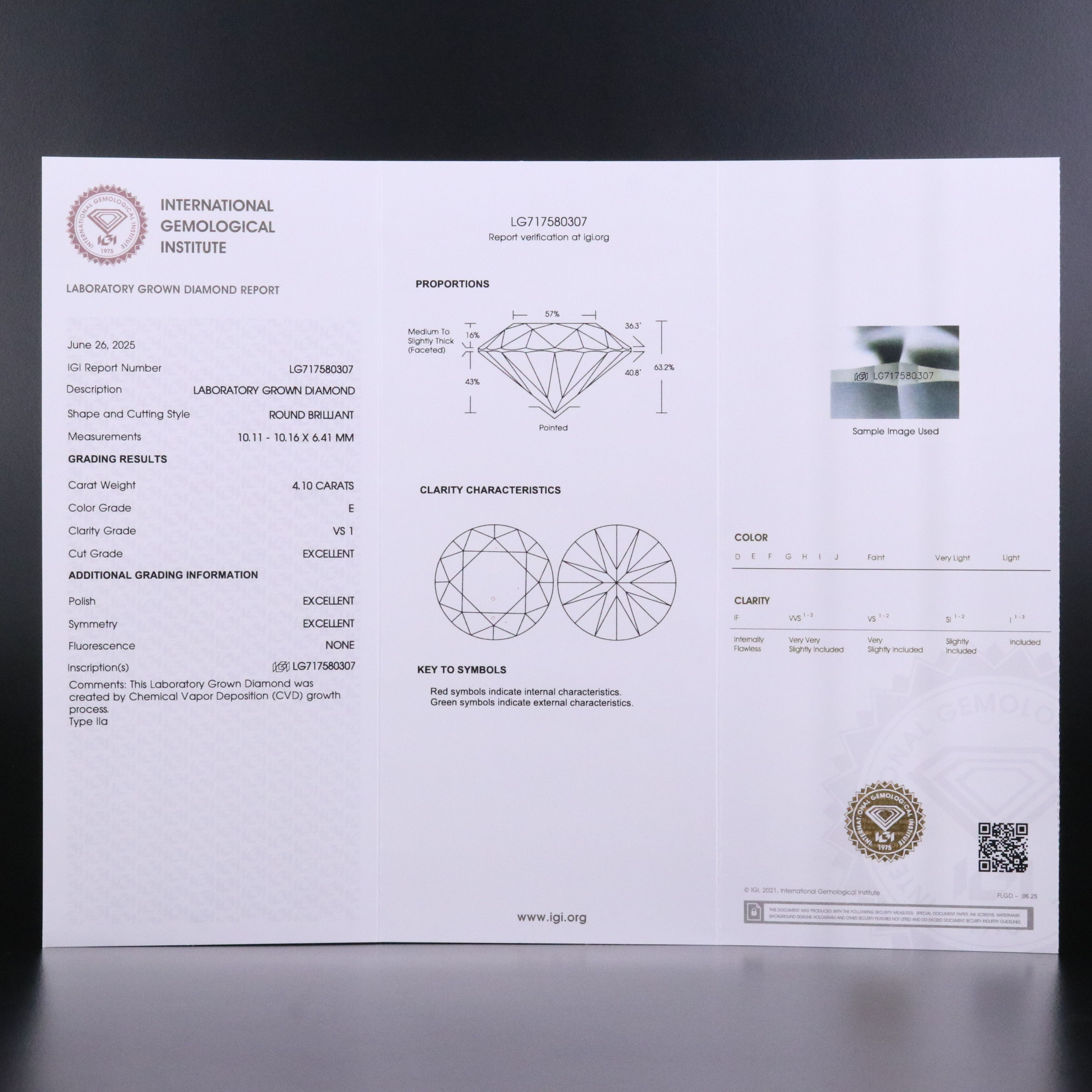 Loose 4.10 CT Lab Grown Diamond with IGI Report