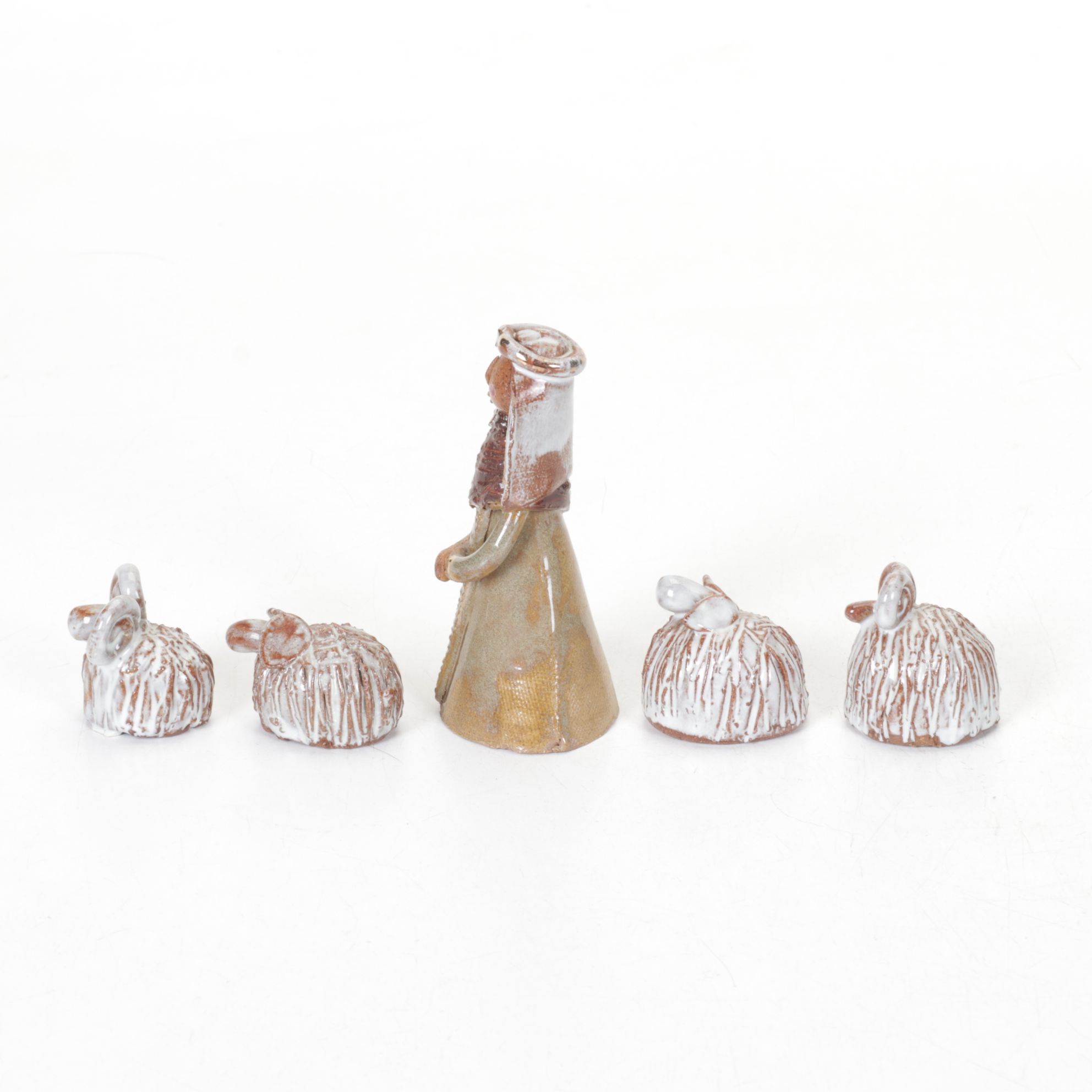 Folk Art Handmade Pottery Nativity Scene with Angel Ornament, 1990s