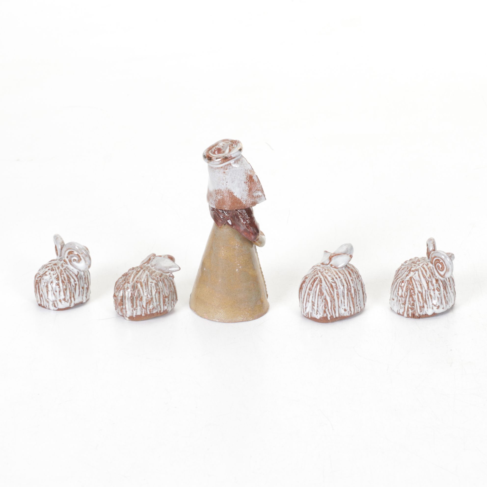 Folk Art Handmade Pottery Nativity Scene with Angel Ornament, 1990s