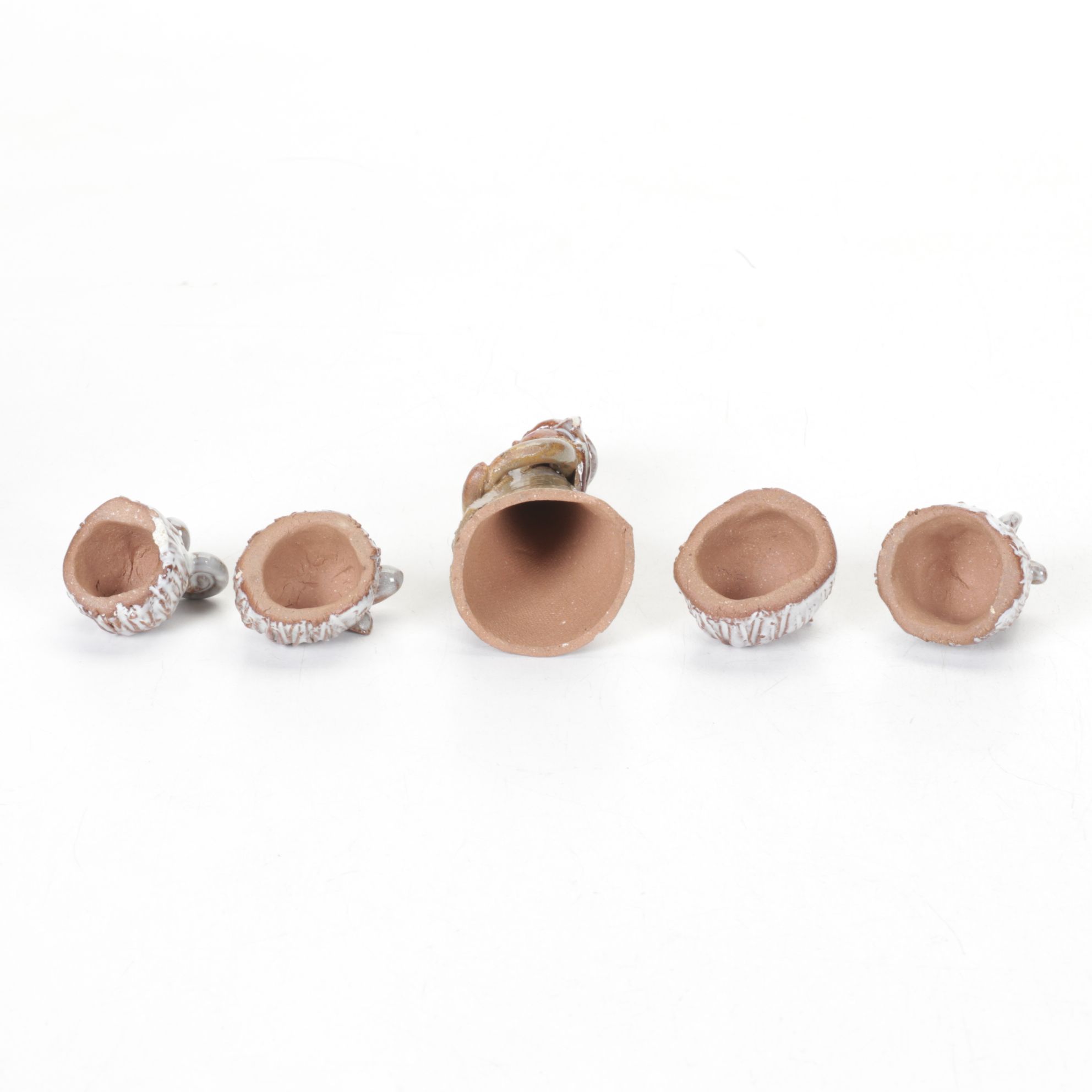 Folk Art Handmade Pottery Nativity Scene with Angel Ornament, 1990s