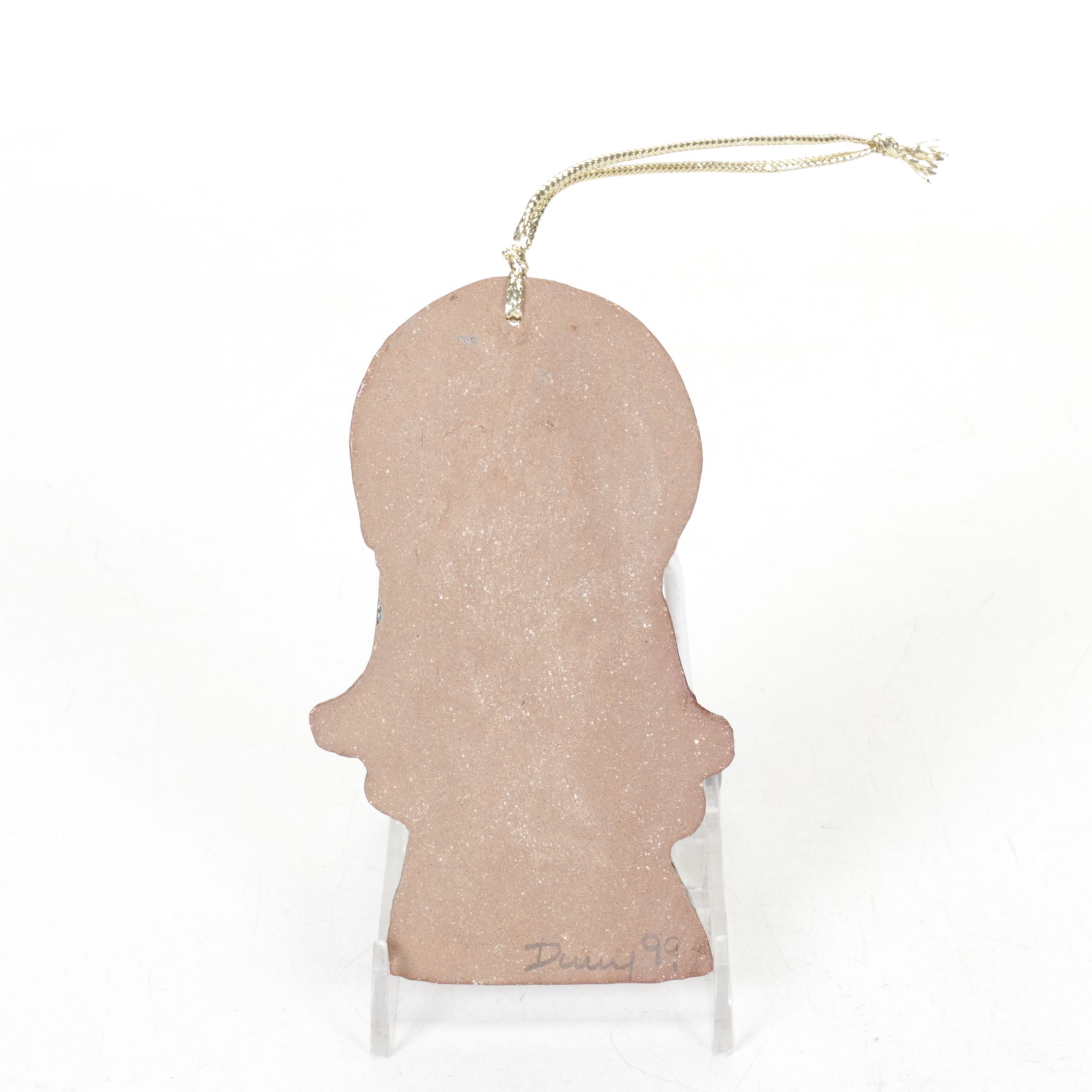 Folk Art Handmade Pottery Nativity Scene with Angel Ornament, 1990s