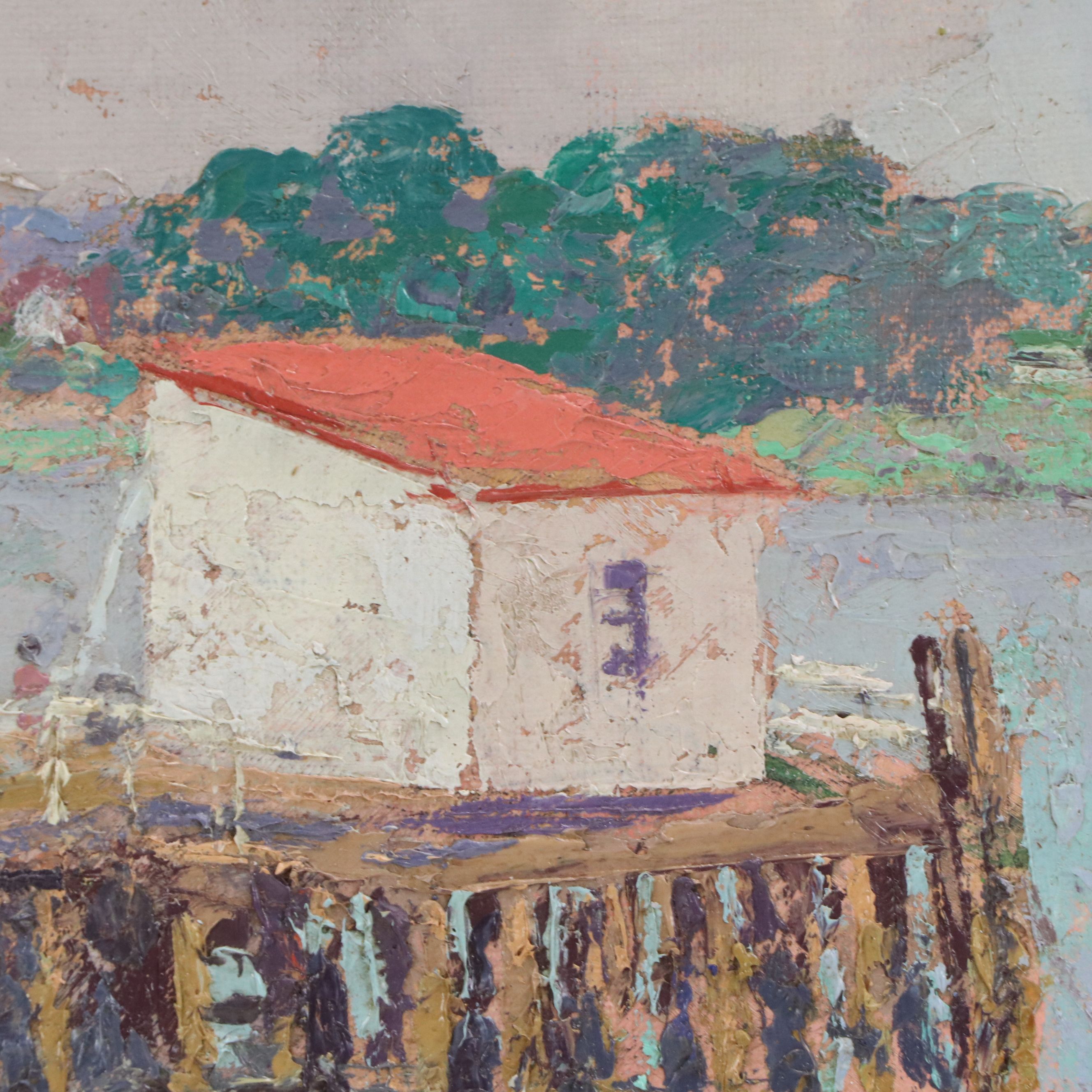 Margaret R. Schauffler Oil Painting of Bay Scene, 1948