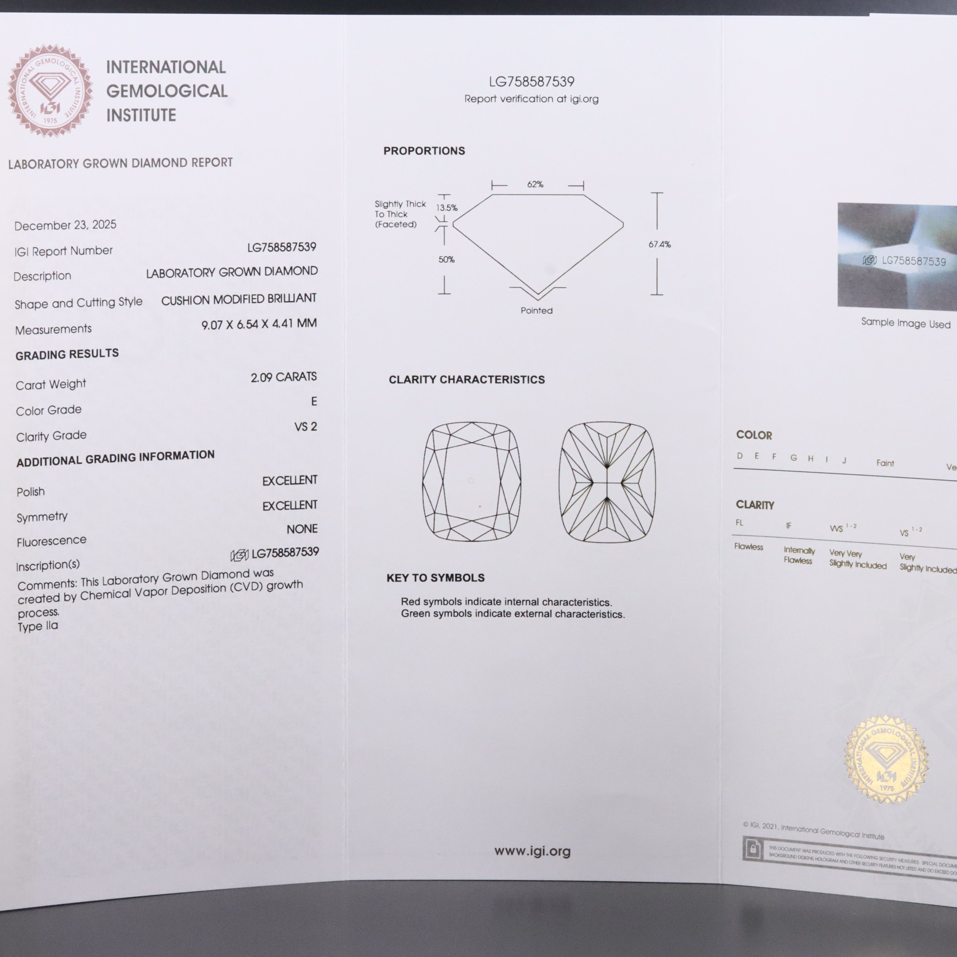 Loose 2.09 CT Lab Grown Diamond with IGI Report