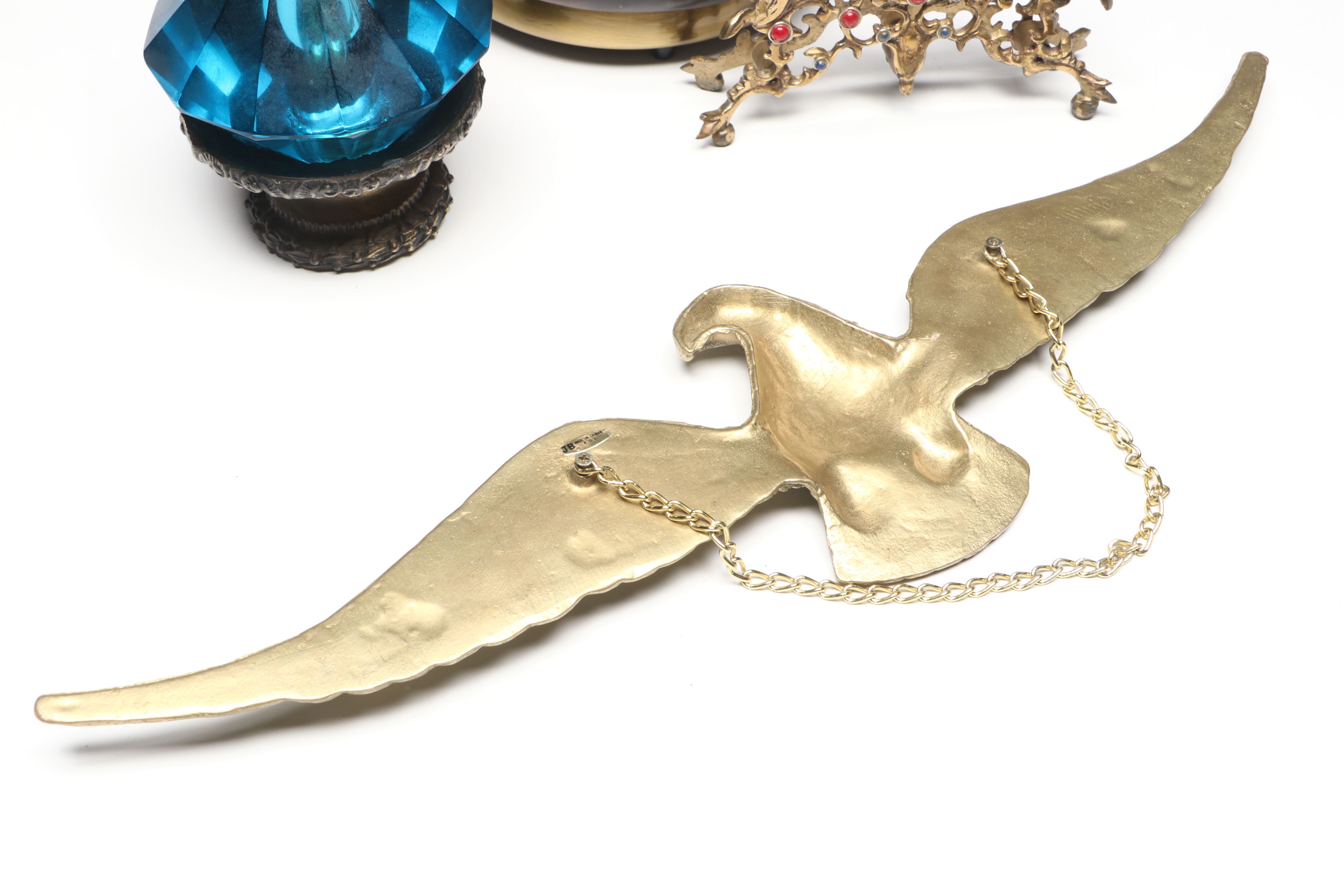 Vintage Candlestick Style Telephone with Brass Eagle Wall Hanging and More