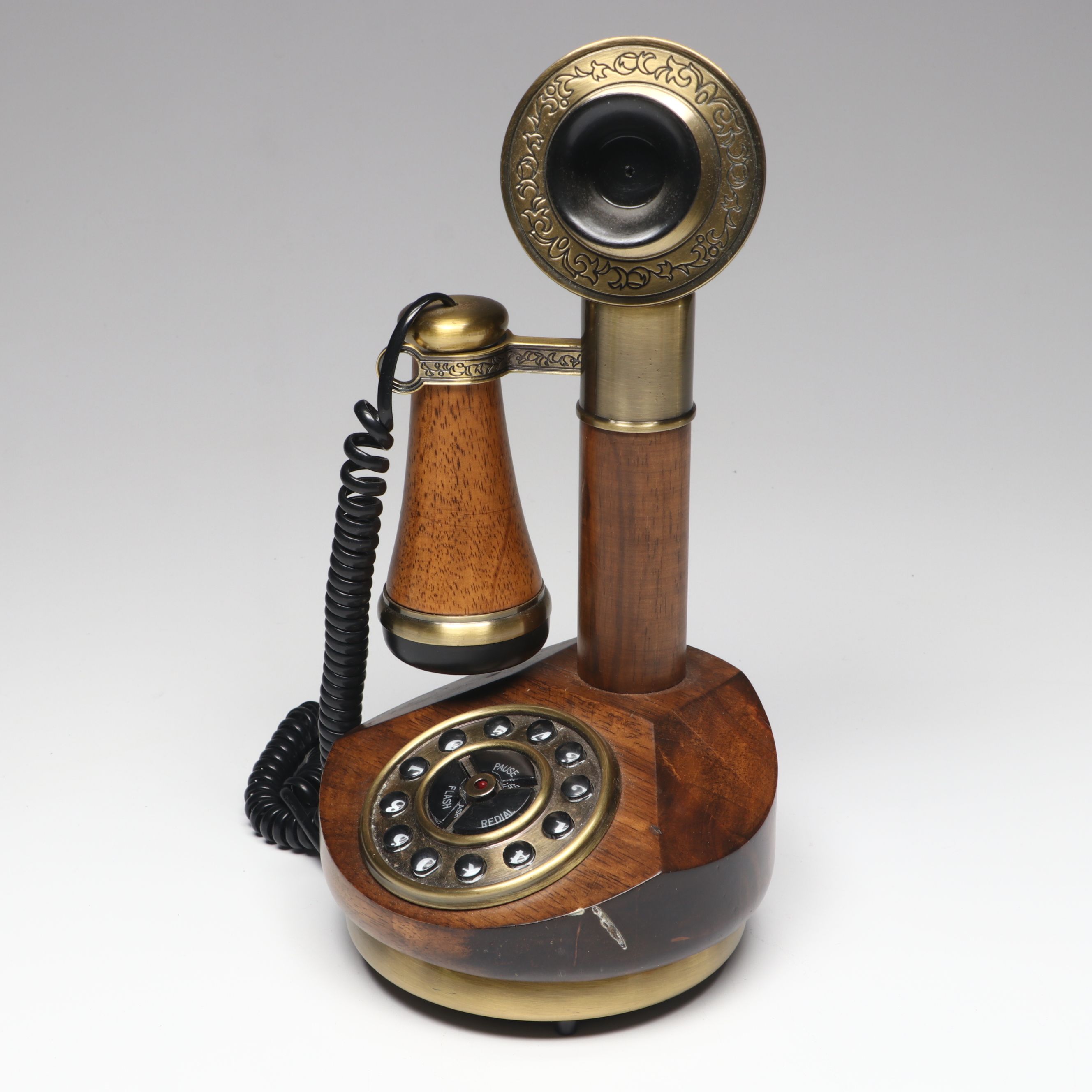 Vintage Candlestick Style Telephone with Brass Eagle Wall Hanging and More