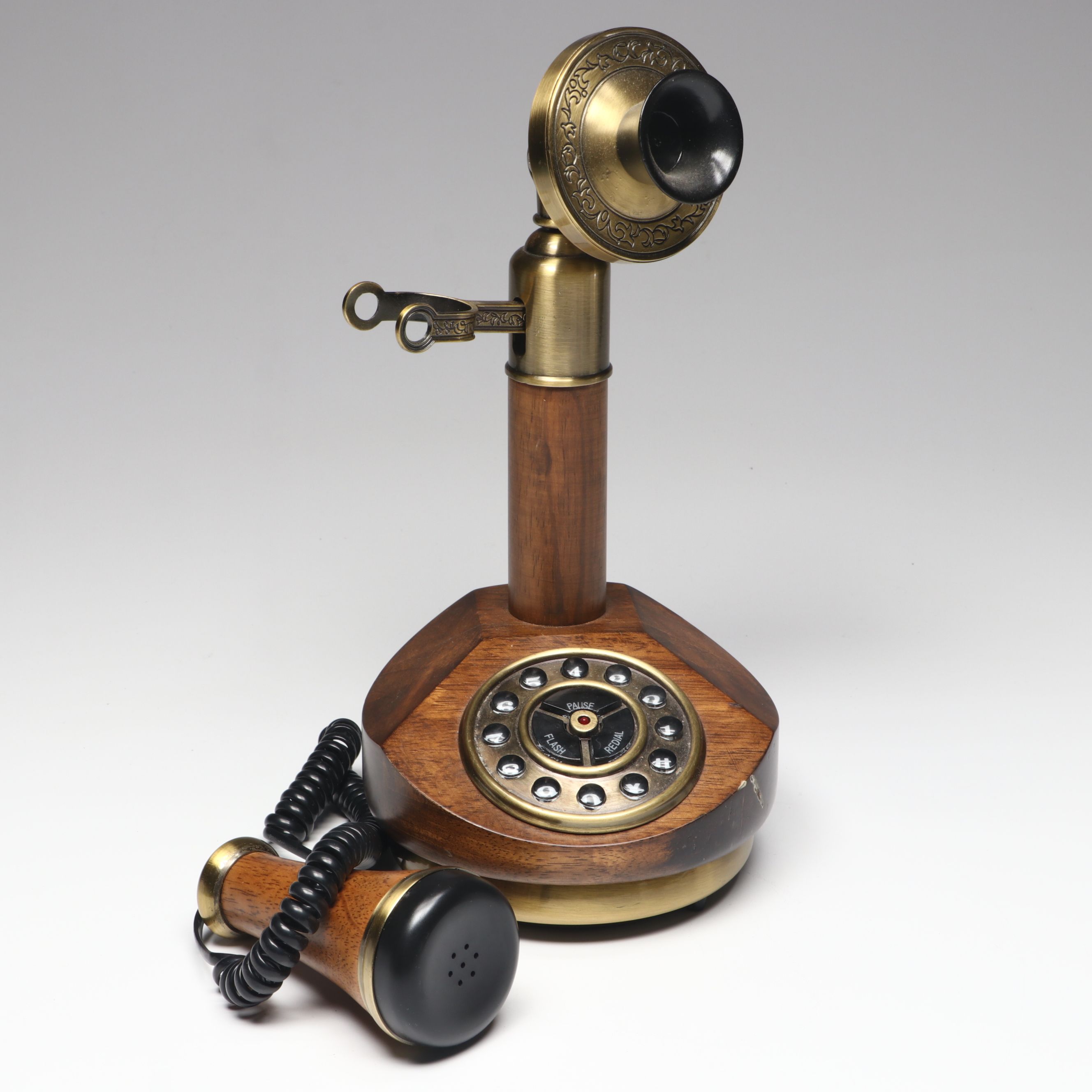 Vintage Candlestick Style Telephone with Brass Eagle Wall Hanging and More