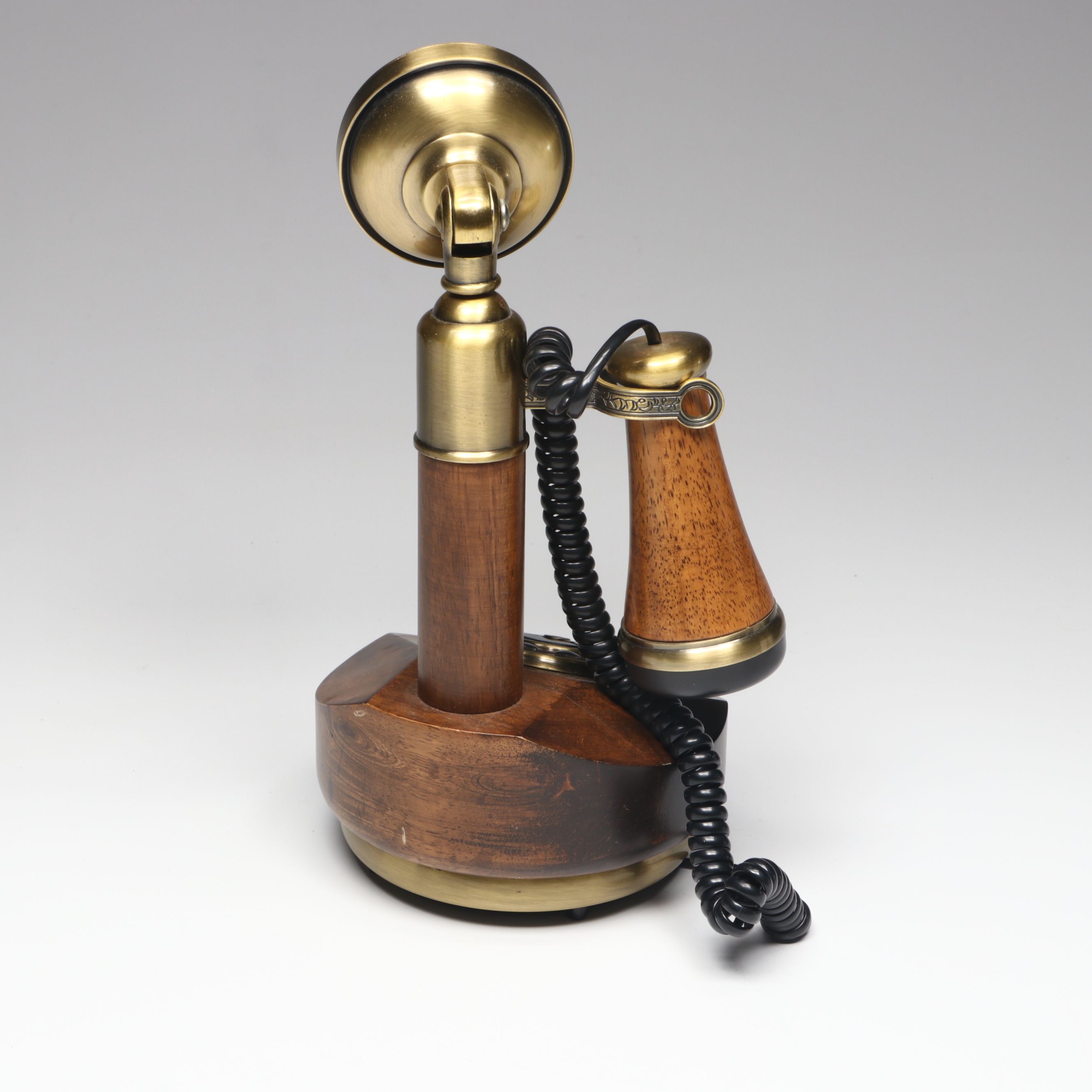 Vintage Candlestick Style Telephone with Brass Eagle Wall Hanging and More