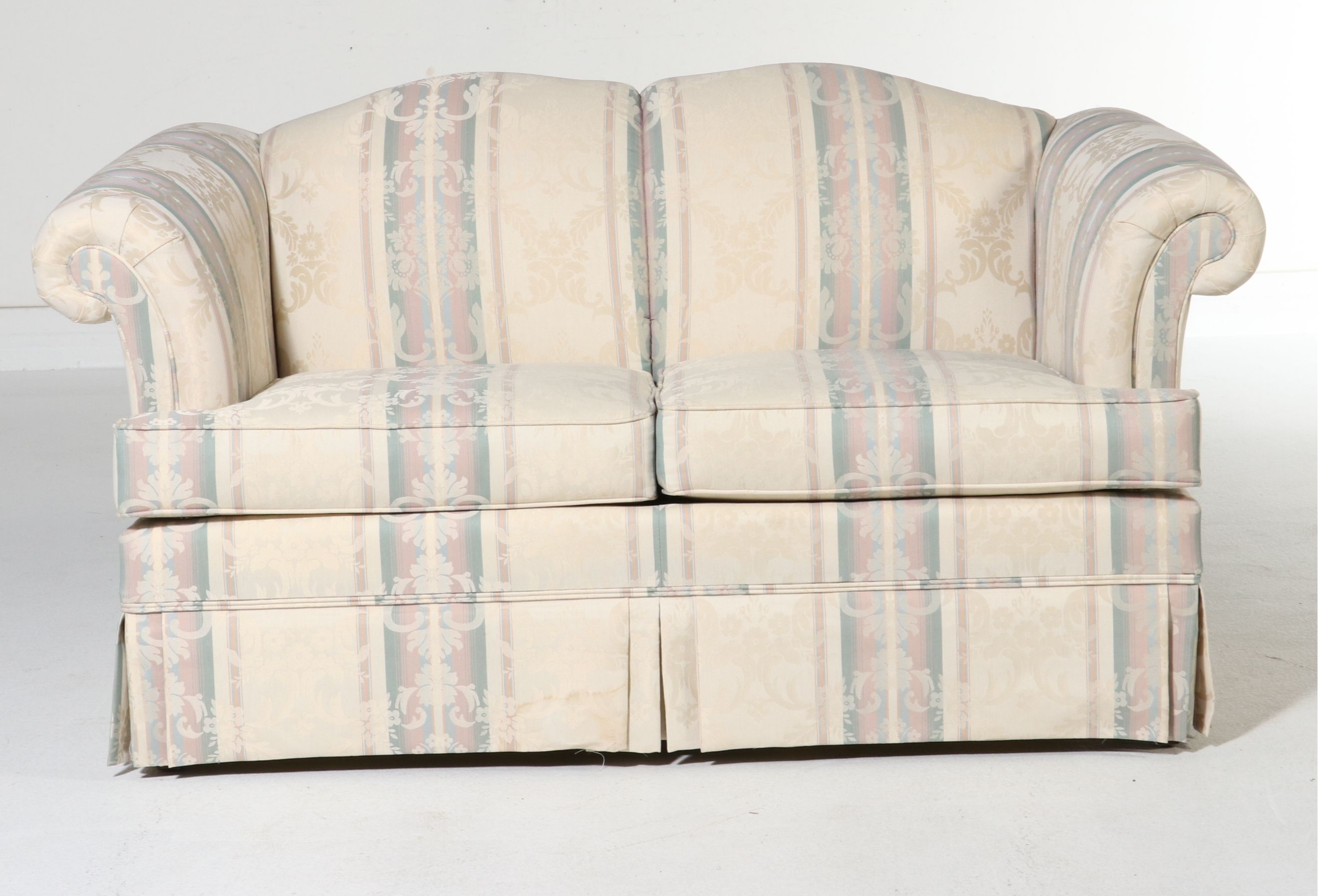 Broyhill Upholstered Striped Damask Loveseat, c. 1990s