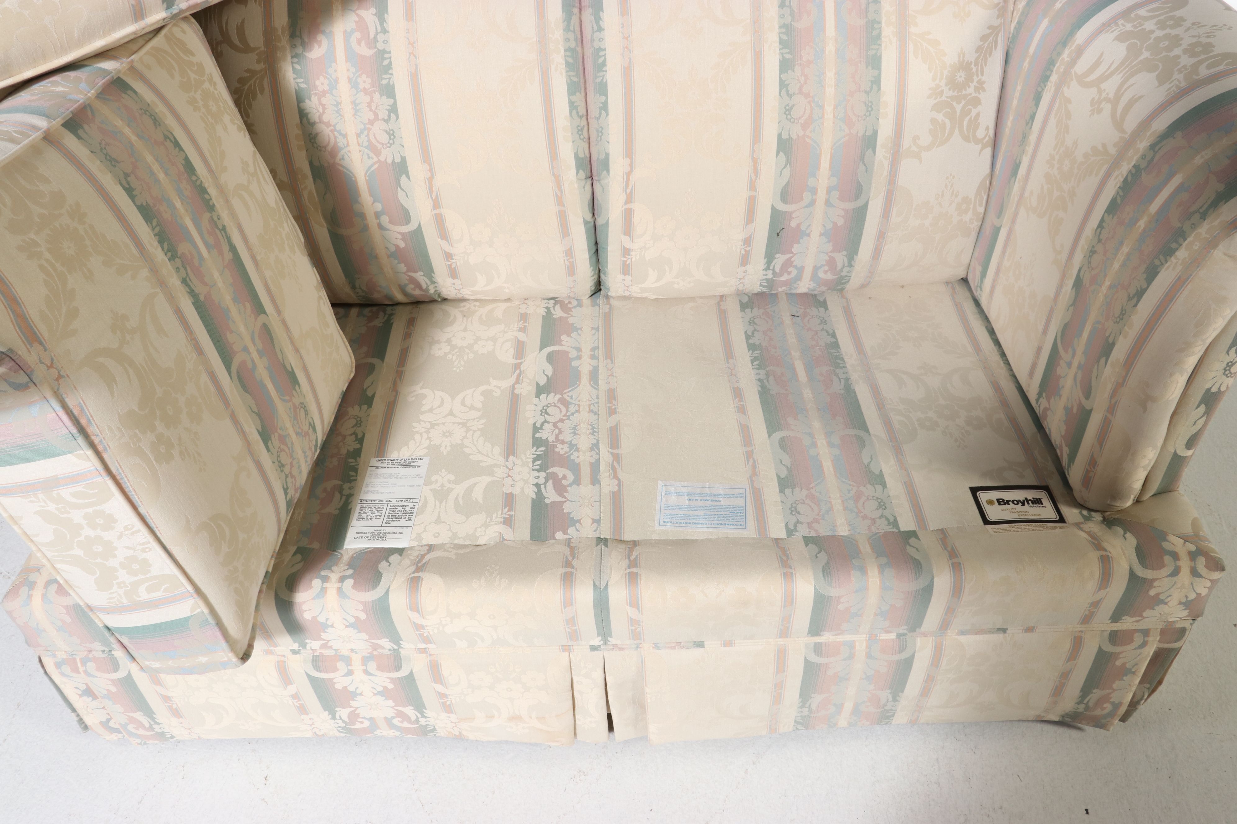 Broyhill Upholstered Striped Damask Loveseat, c. 1990s