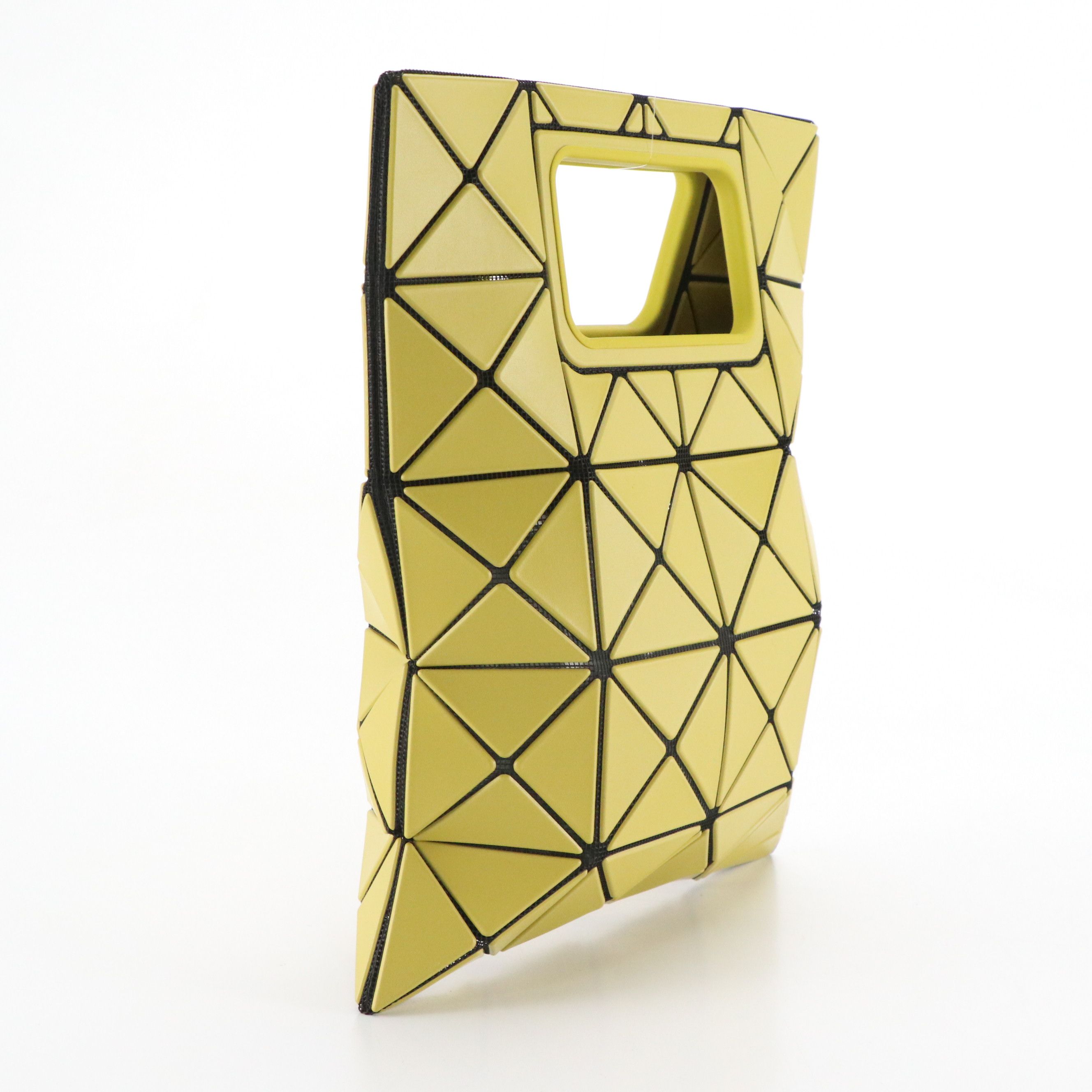 BAO BAO Issey Miyake Bocca Geo Handbag in Matte Chartreuse Leather, With Tag