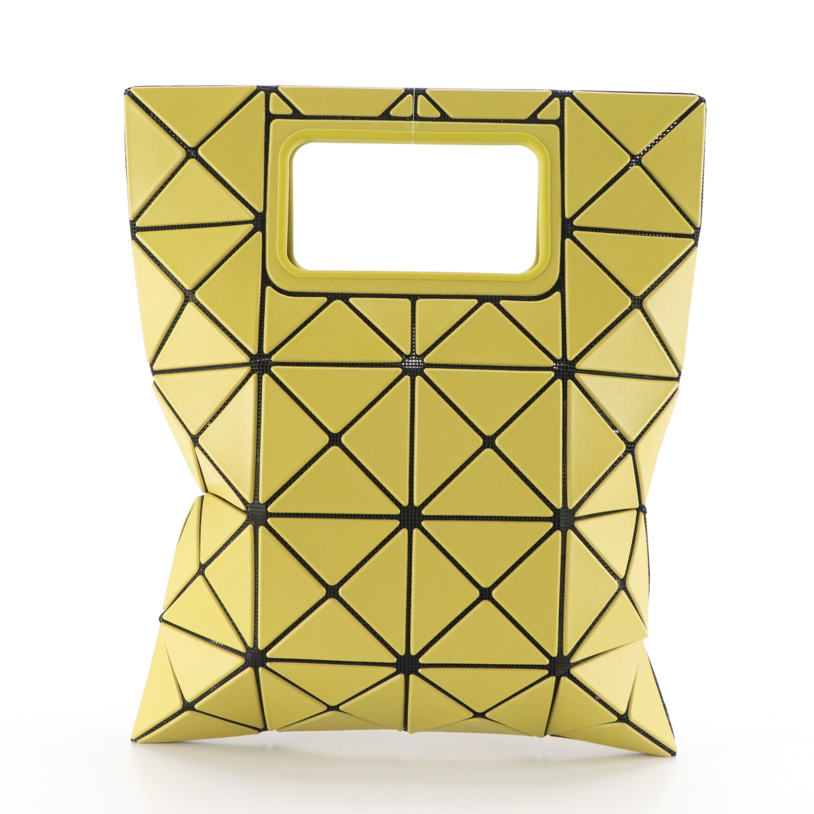 BAO BAO Issey Miyake Bocca Geo Handbag in Matte Chartreuse Leather, With Tag