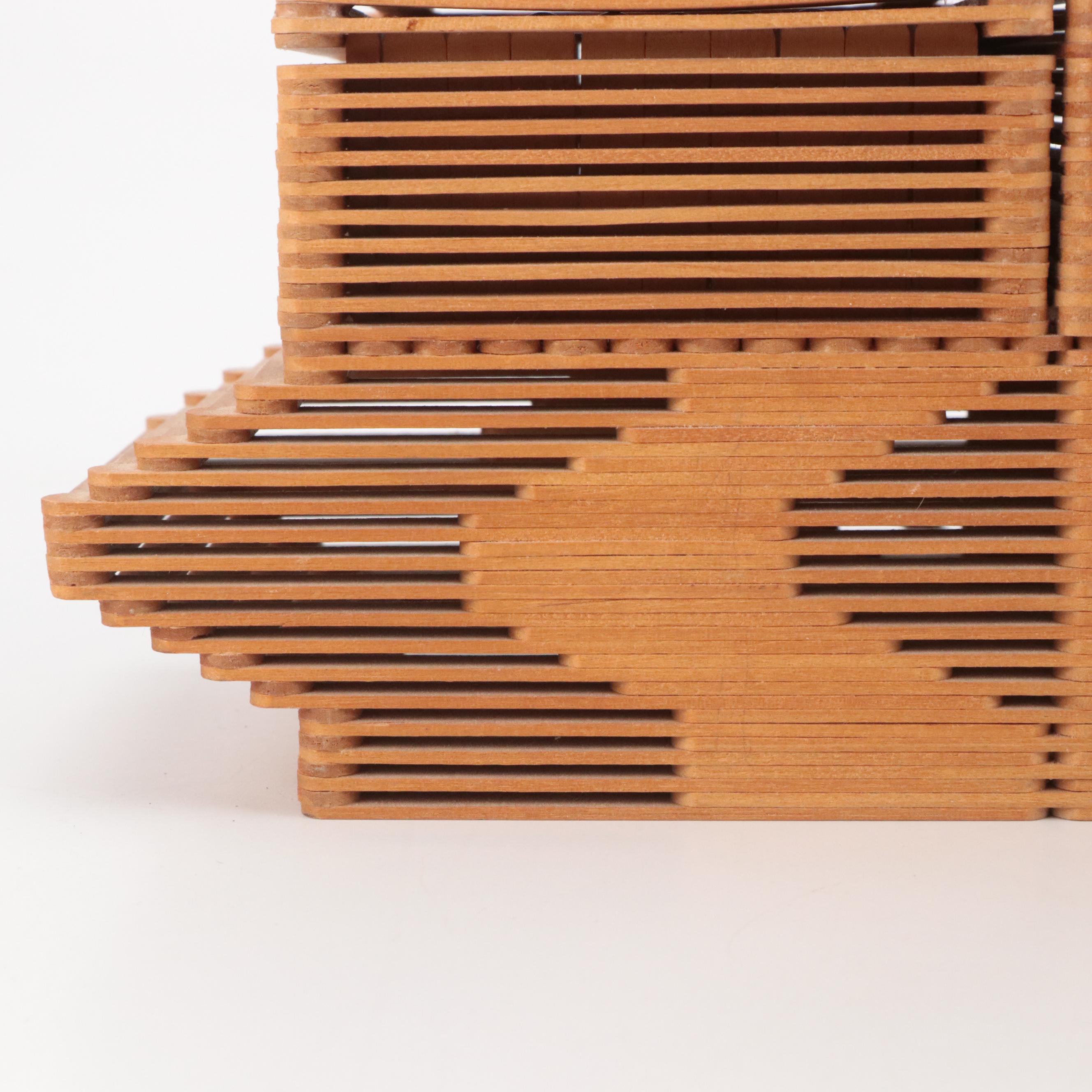 Tramp Art Popsicle Stick Hand-Crafted Table Lamp With Storage Cubbies