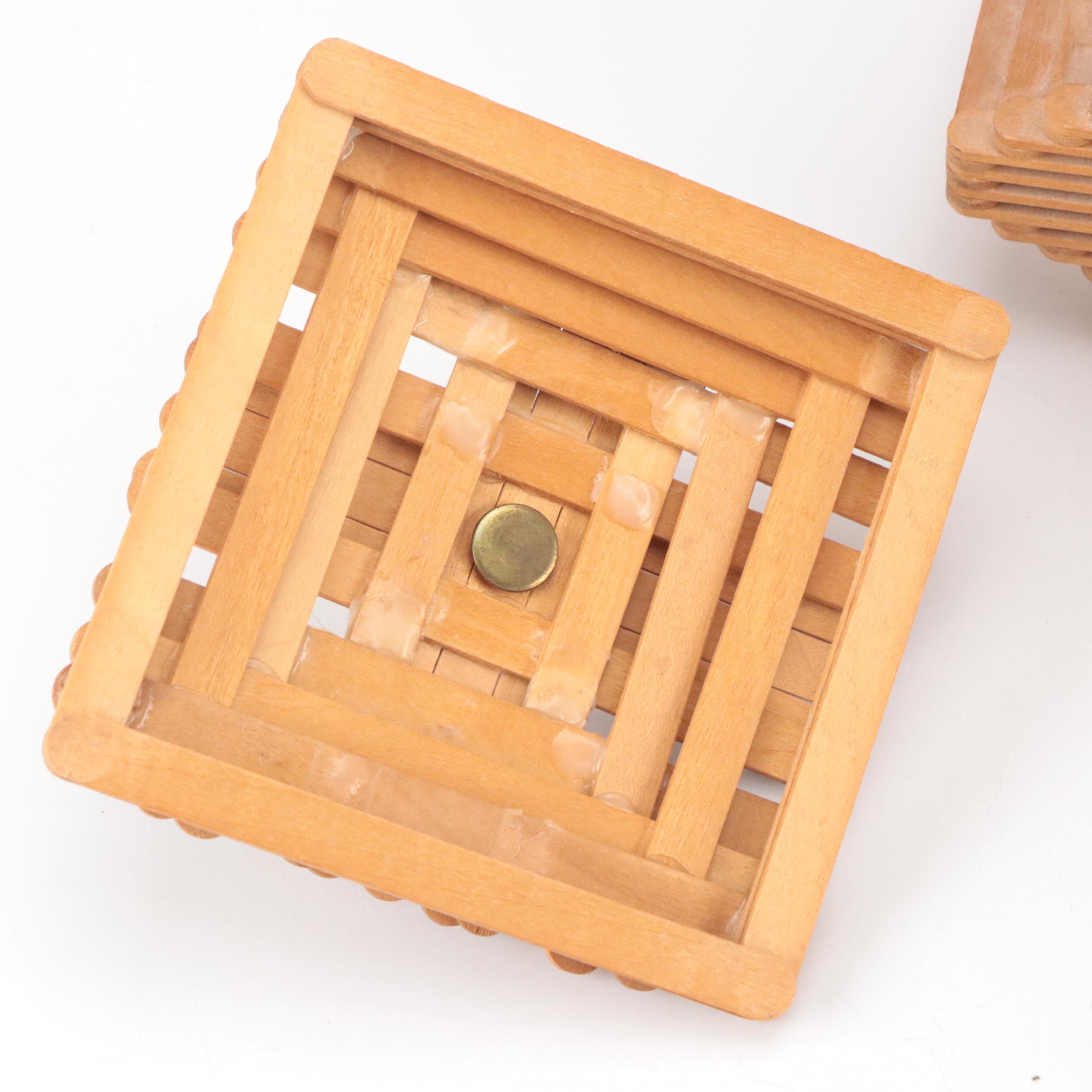 Tramp Art Popsicle Stick Hand-Crafted Table Lamp With Storage Cubbies