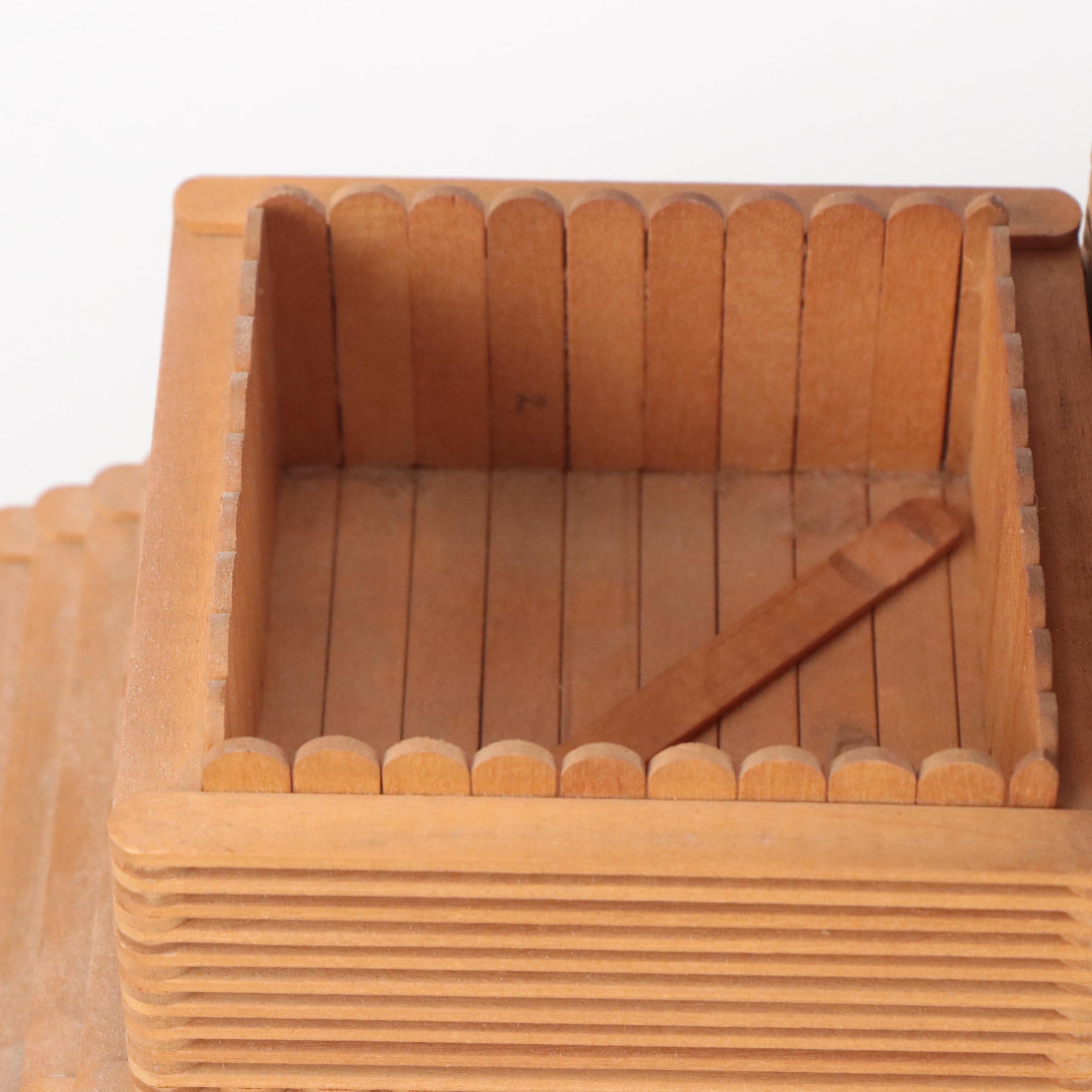 Tramp Art Popsicle Stick Hand-Crafted Table Lamp With Storage Cubbies