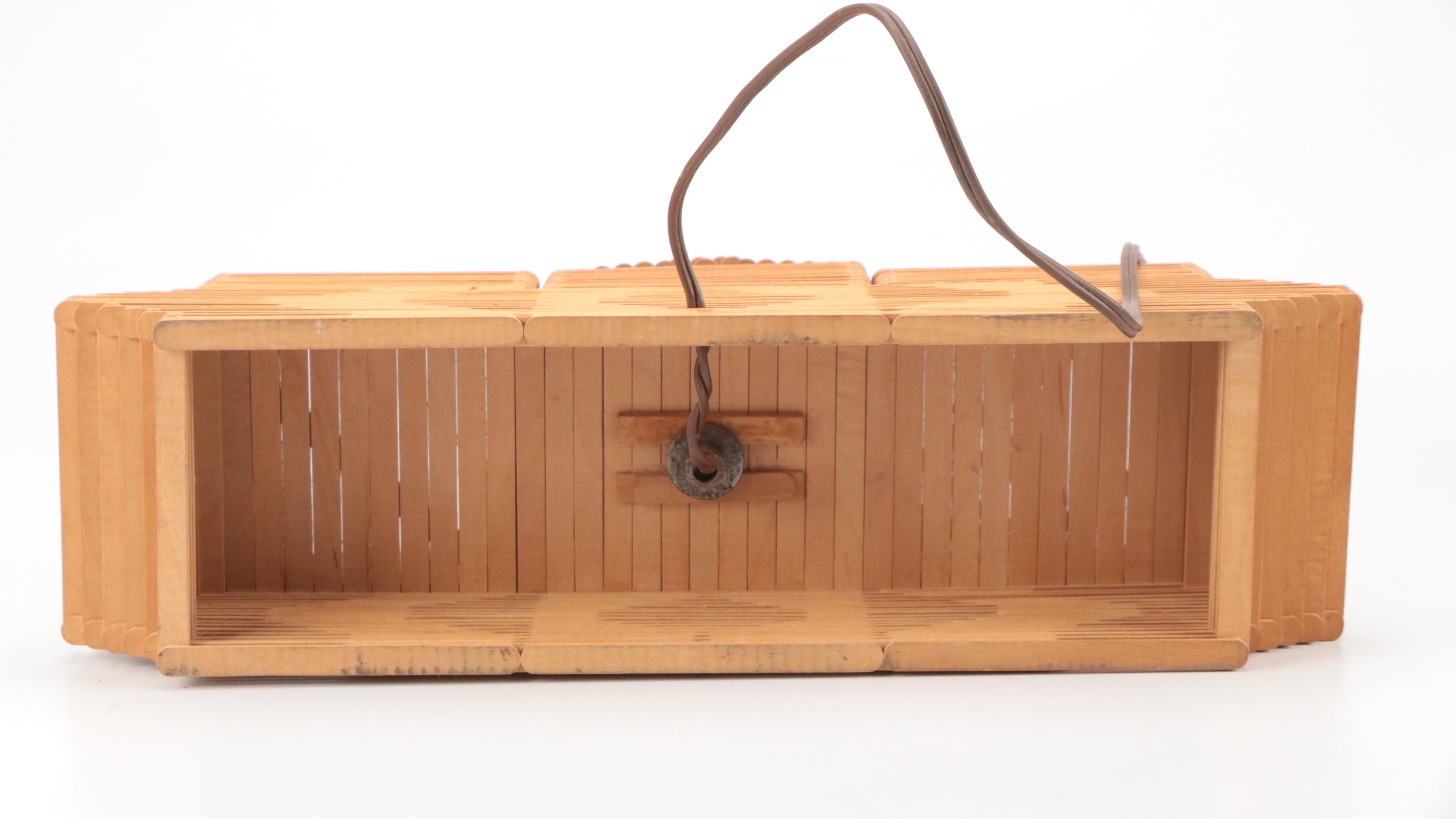 Tramp Art Popsicle Stick Hand-Crafted Table Lamp With Storage Cubbies