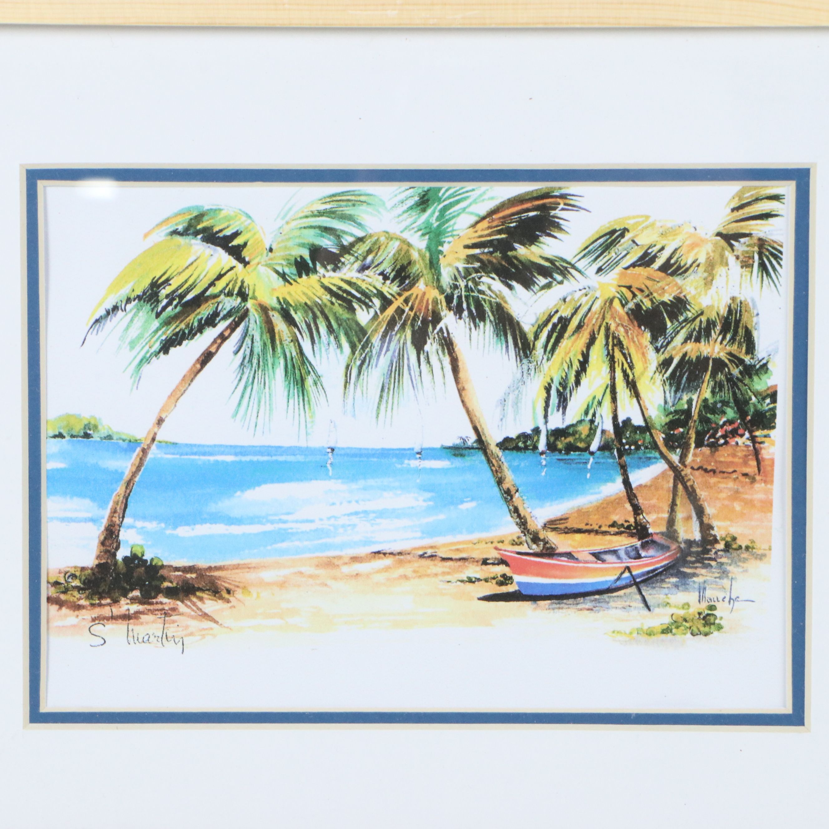 Pair of Mouche Bouvrais Tropical Landscape Giclées of St. Martin, 21st Century