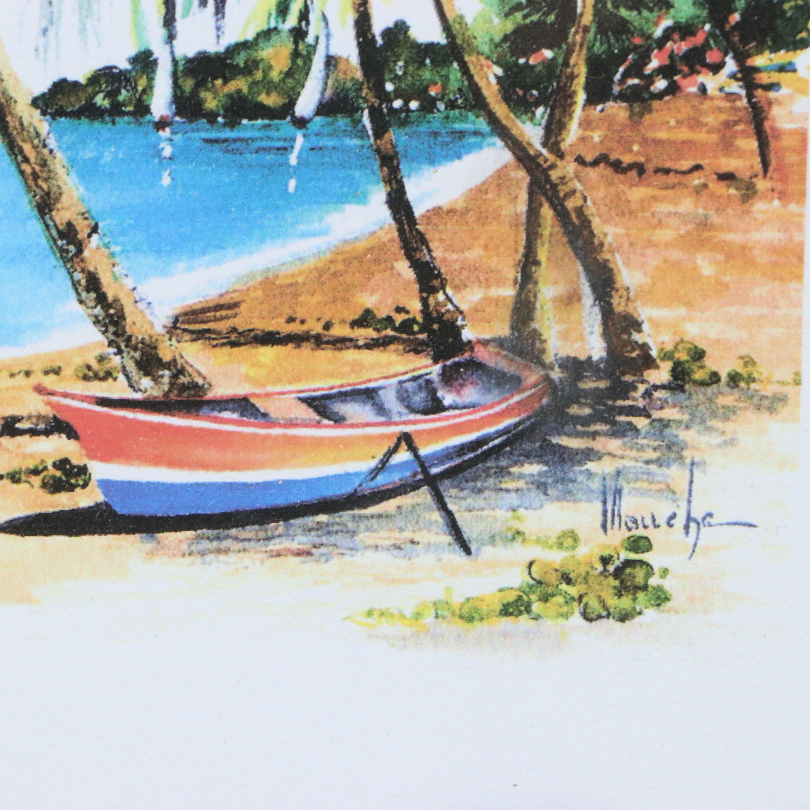 Pair of Mouche Bouvrais Tropical Landscape Giclées of St. Martin, 21st Century