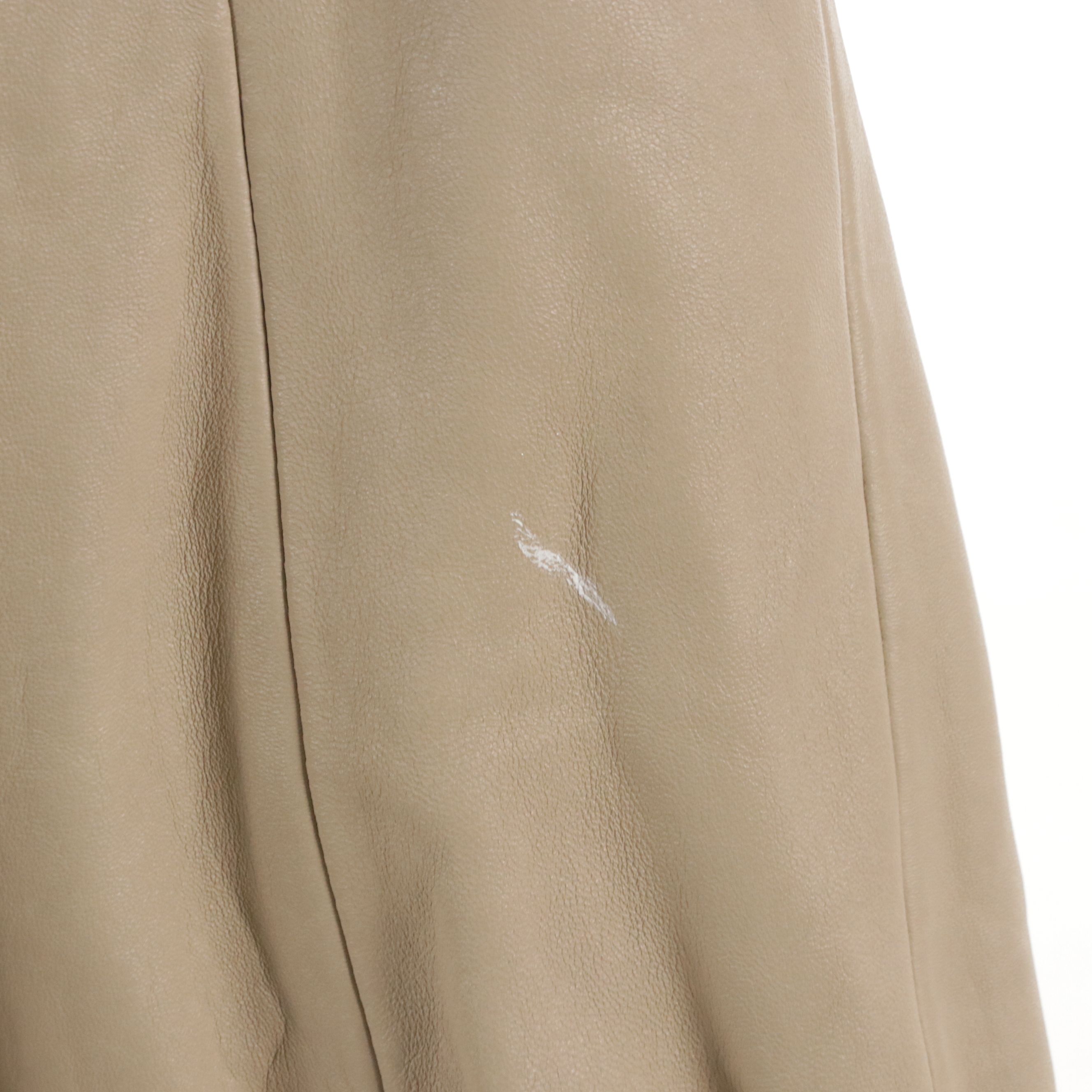 P.D. Fashions Beige Leather Long Coat with Dyed Fox Fur Trim