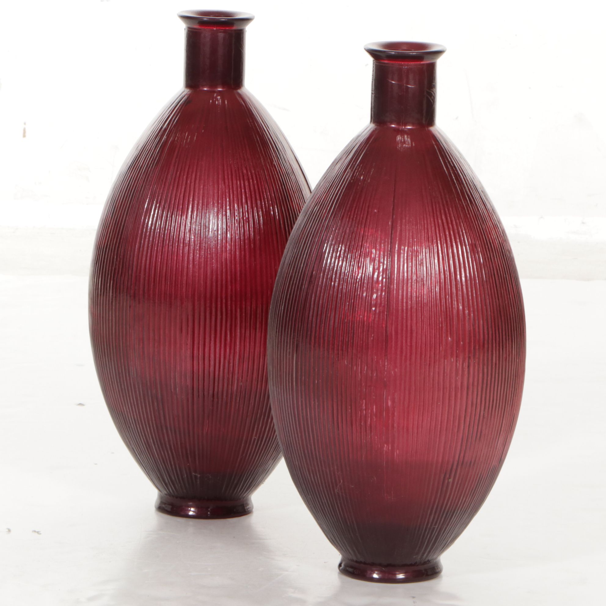 Amethyst Ribbed Glass Floor Vases