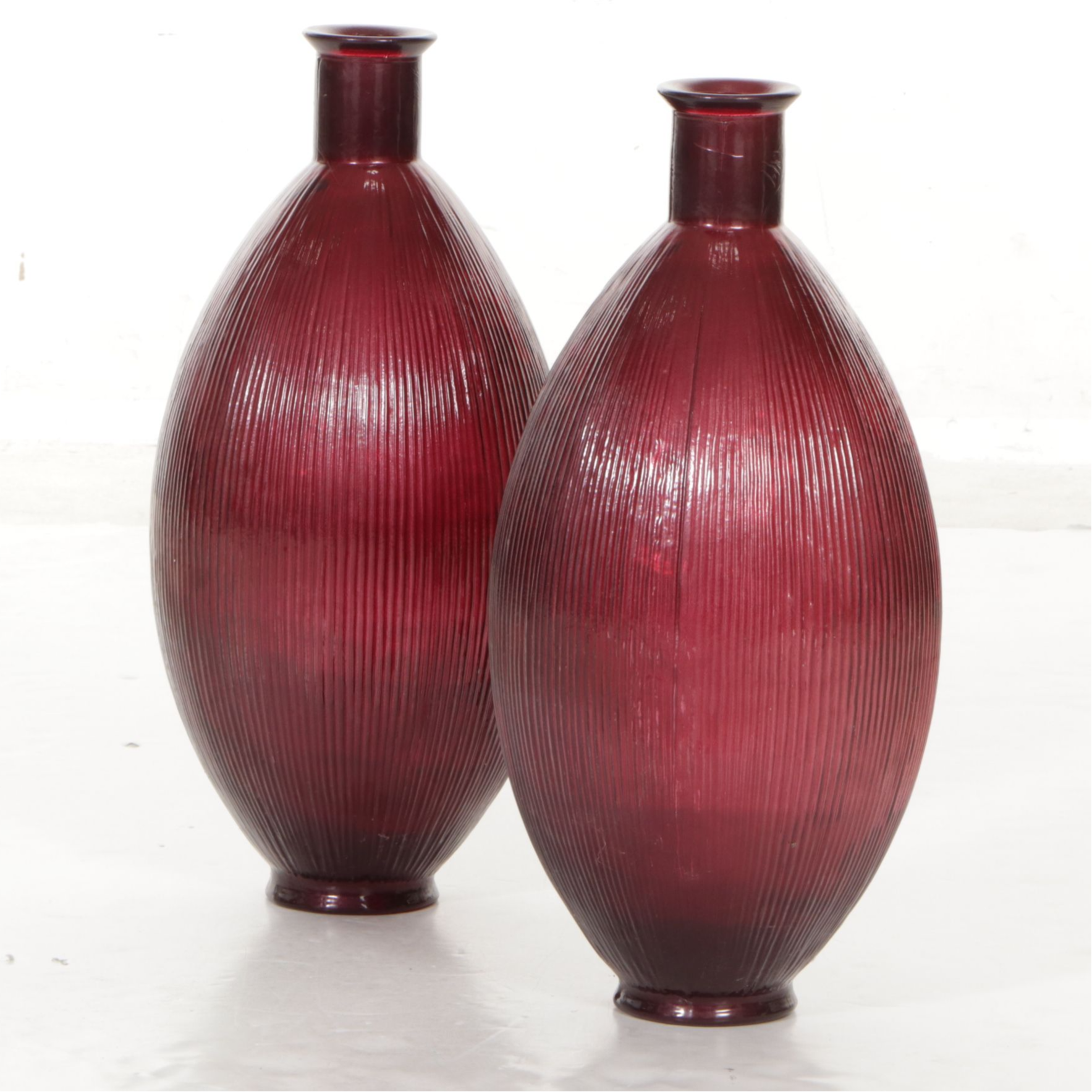 Amethyst Ribbed Glass Floor Vases