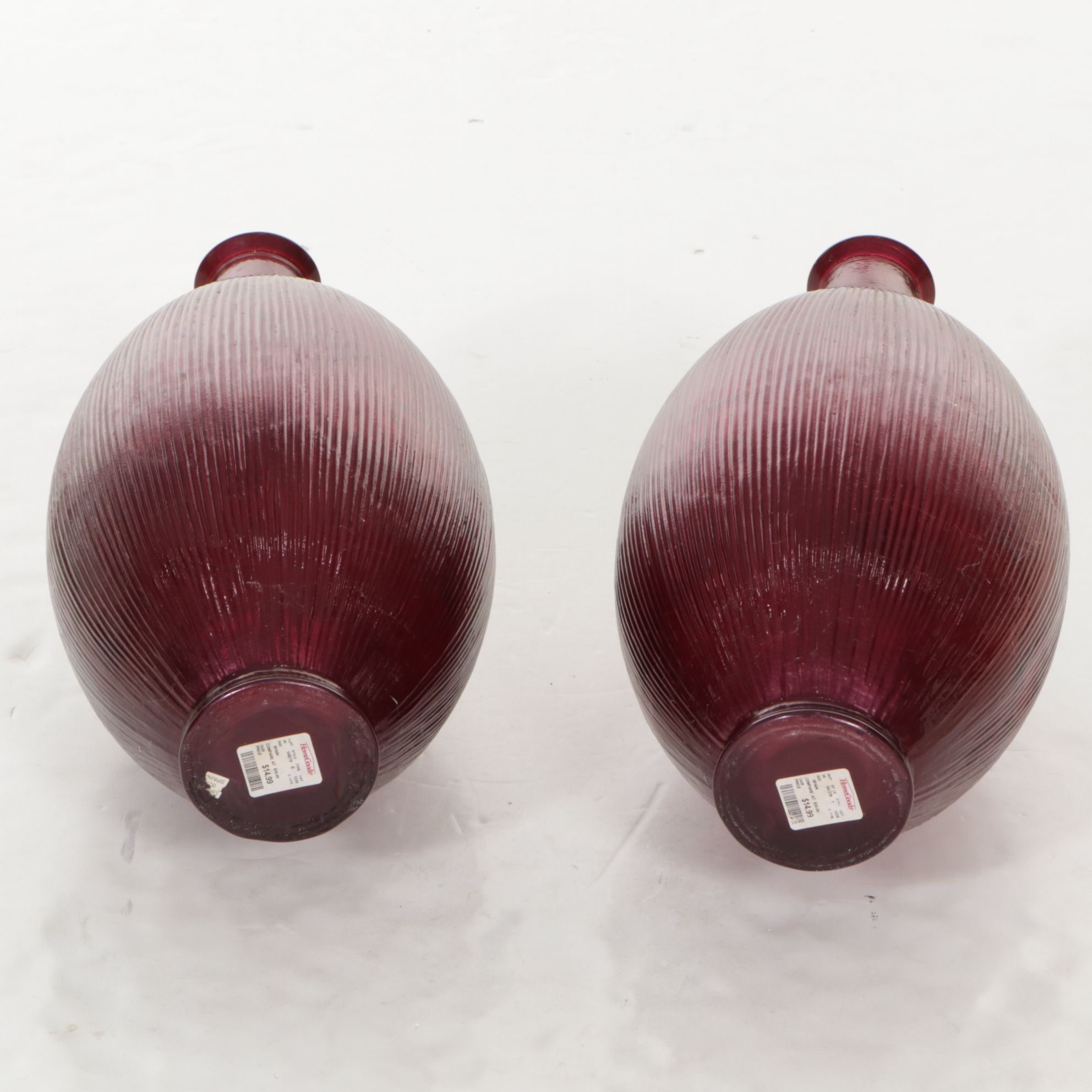 Amethyst Ribbed Glass Floor Vases