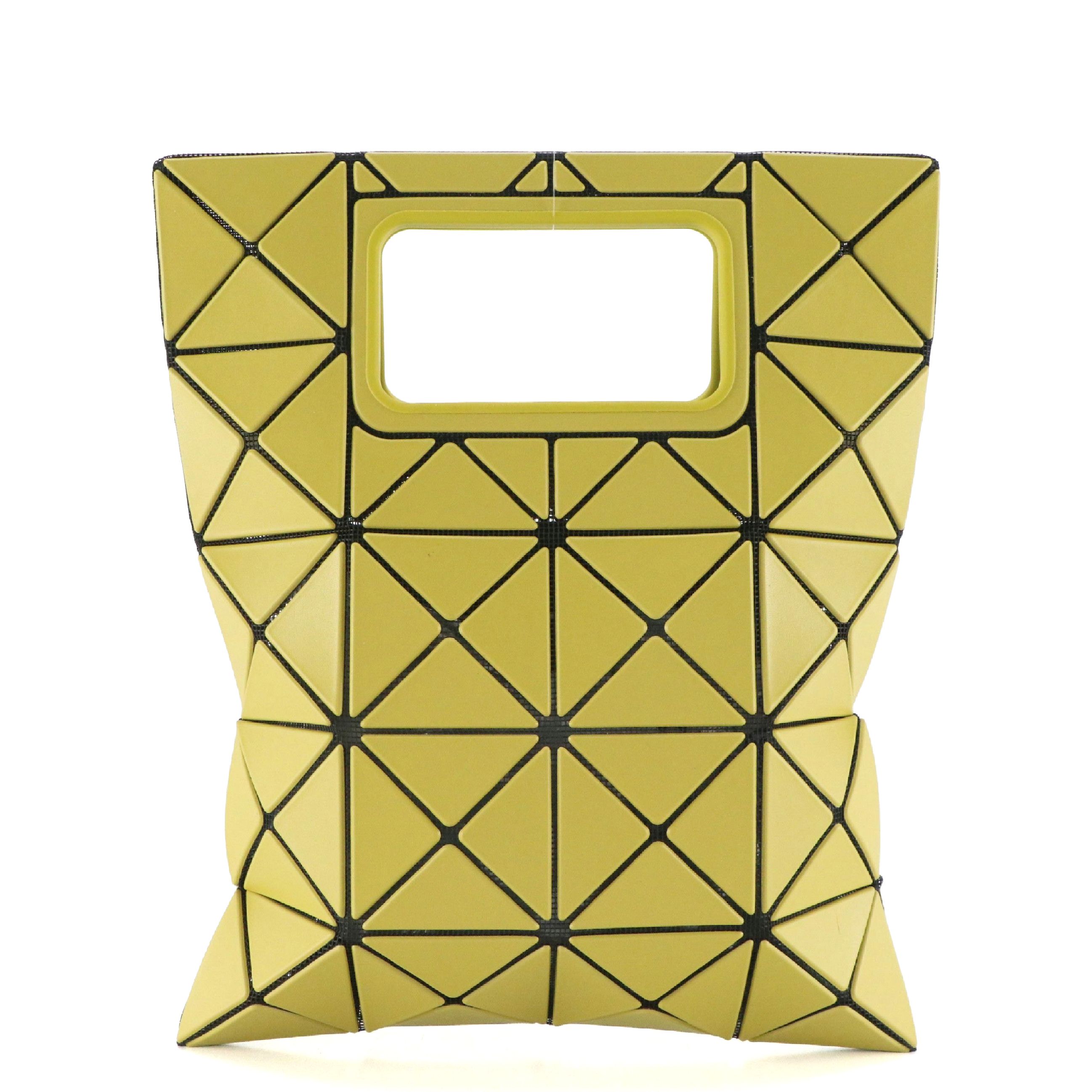 BAO BAO Issey Miyake Bocca Geo Handbag in Matte Chartreuse Leather, With Tag