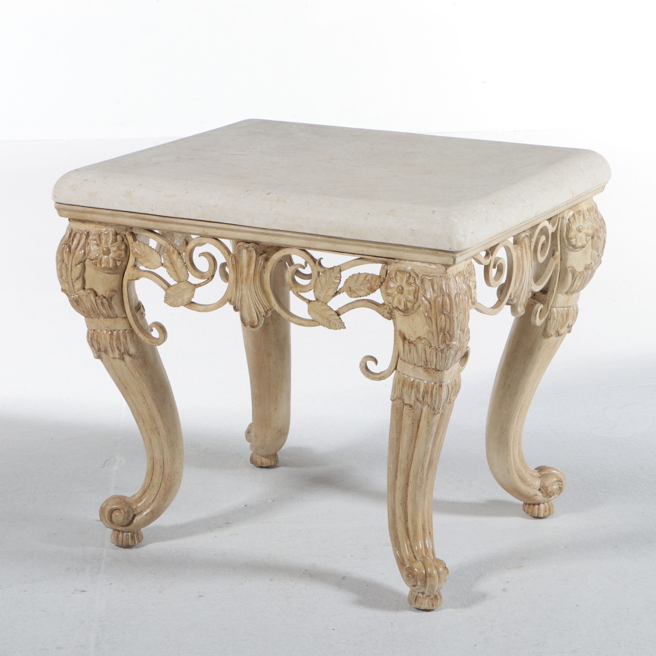 Louis XV Style Painted Wood and Marble Side Table, Late 20th Century