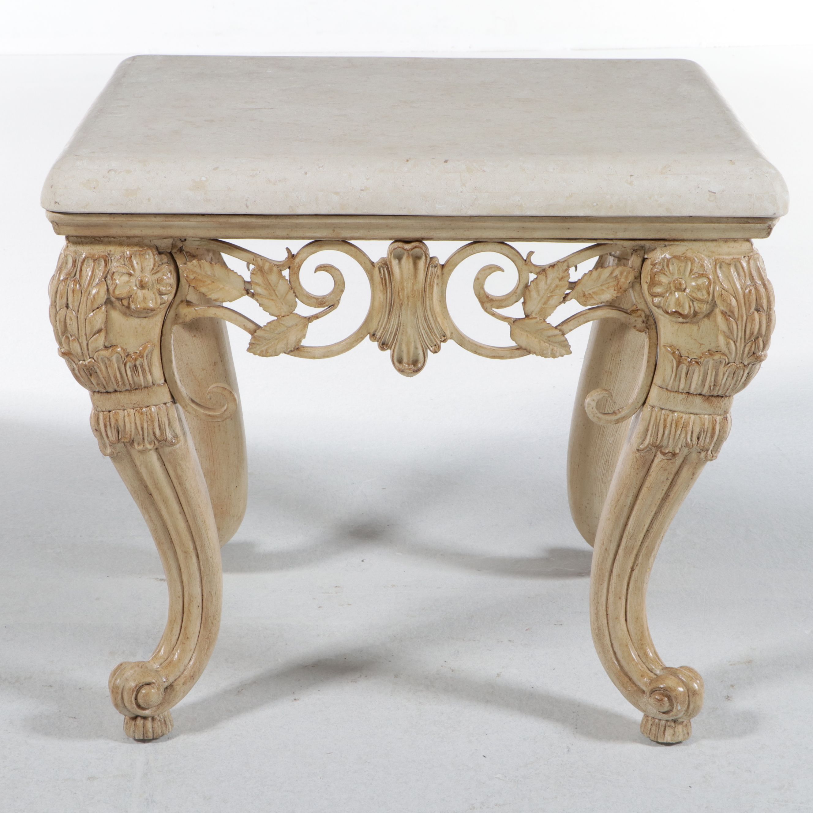 Louis XV Style Painted Wood and Marble Side Table, Late 20th Century
