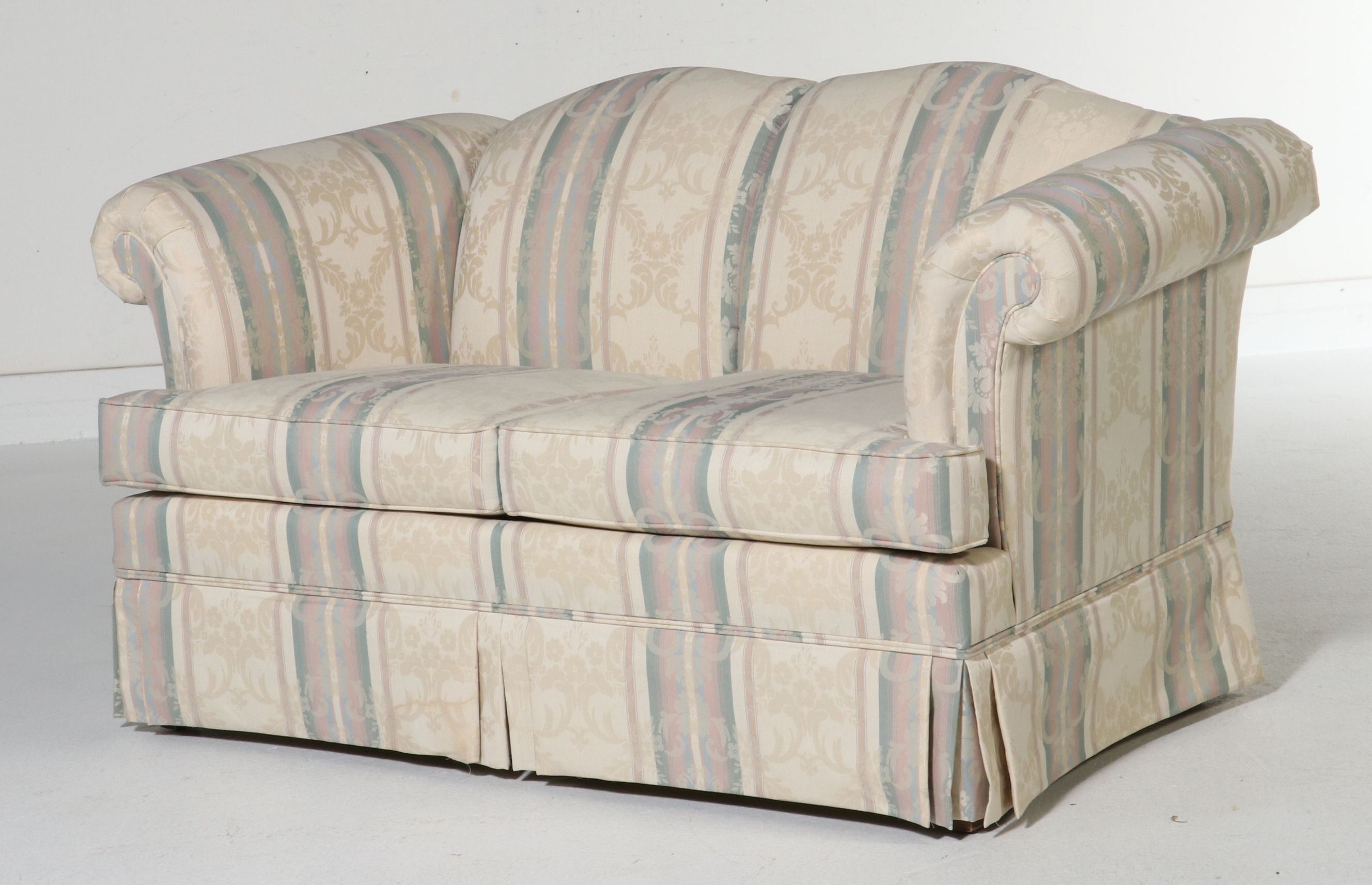 Broyhill Upholstered Striped Damask Loveseat, c. 1990s