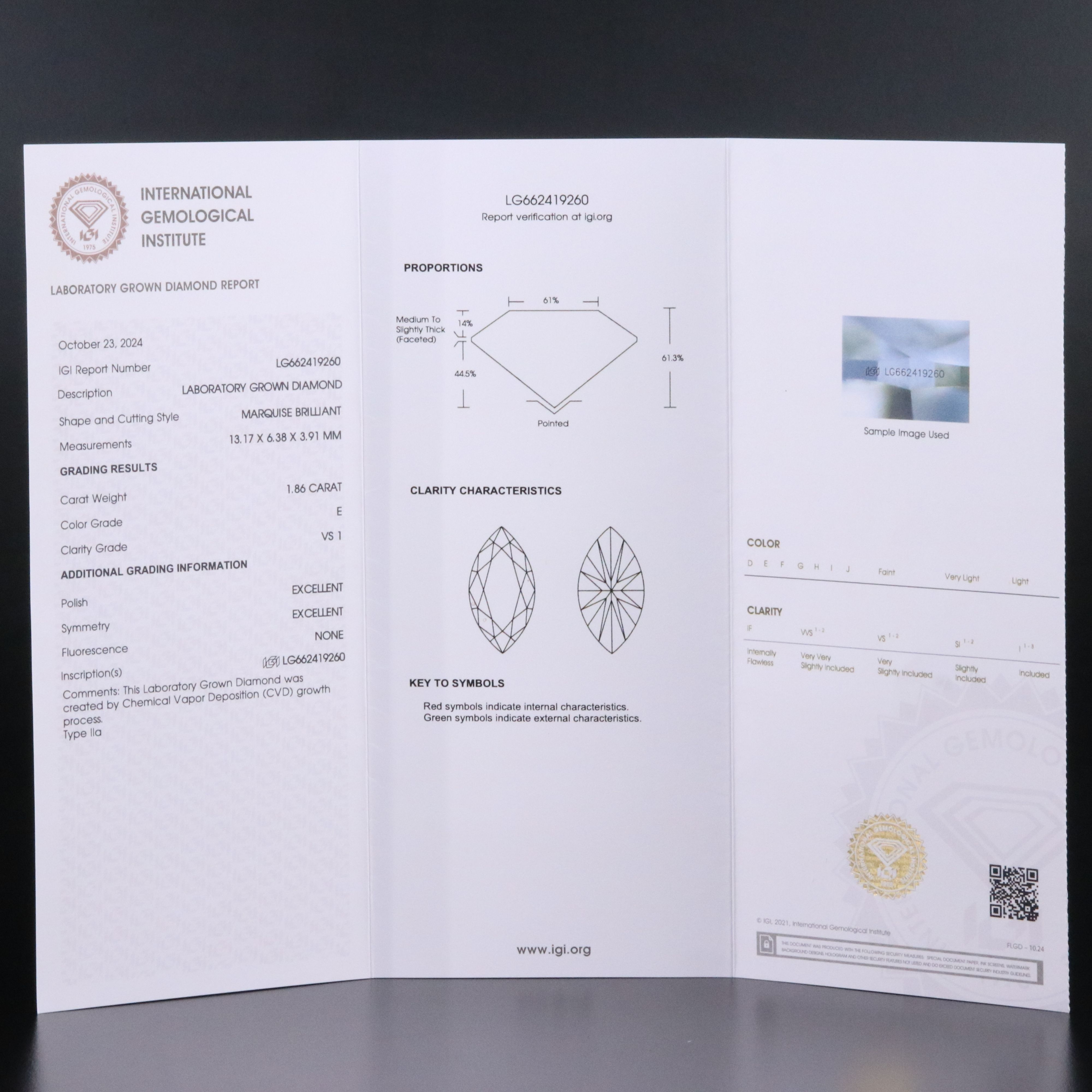 Loose 1.86 CT Lab Grown Diamond with IGI Report