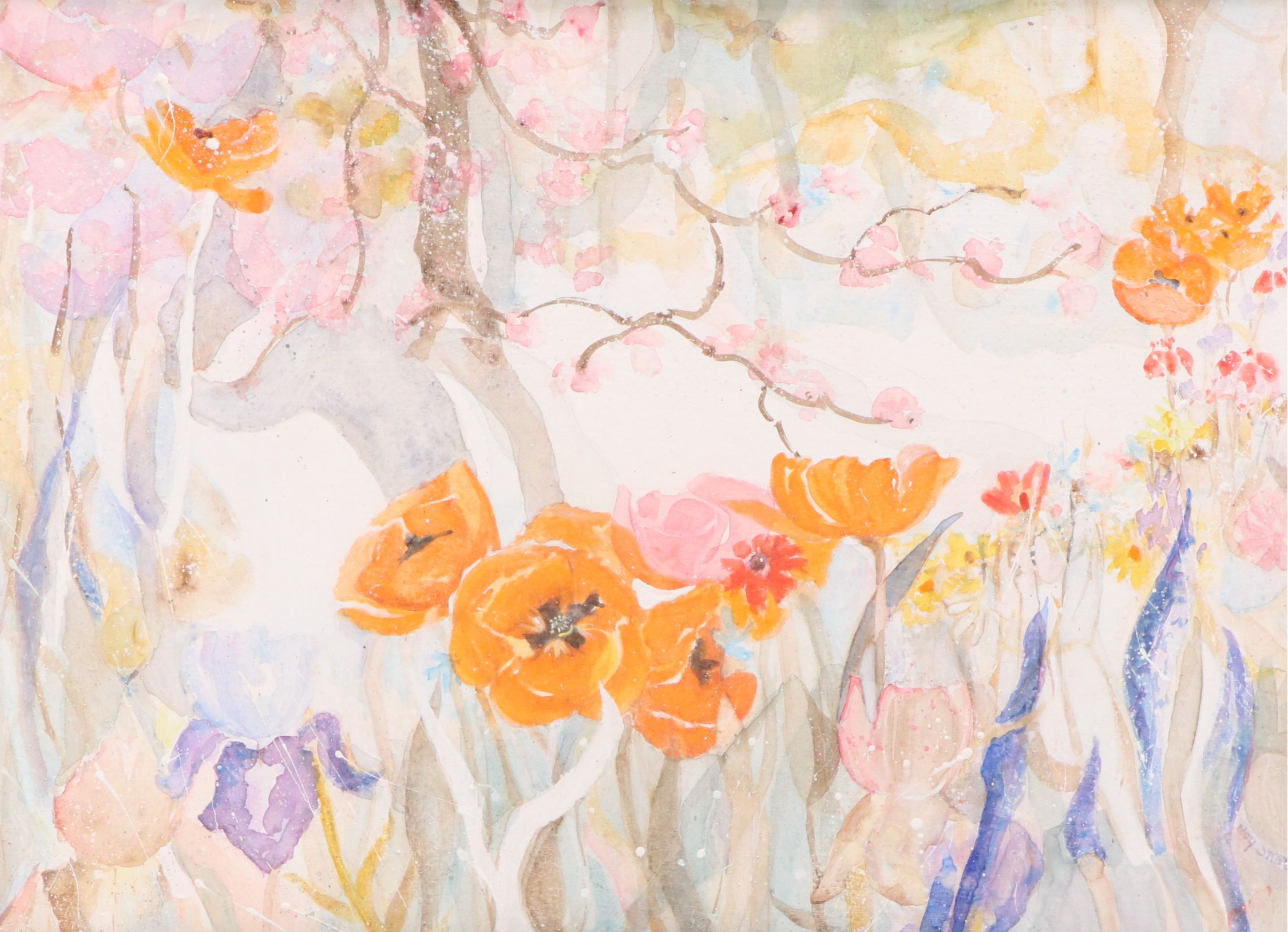 Joy Shott Watercolor Painting "Landscape with Iris & Poppies"