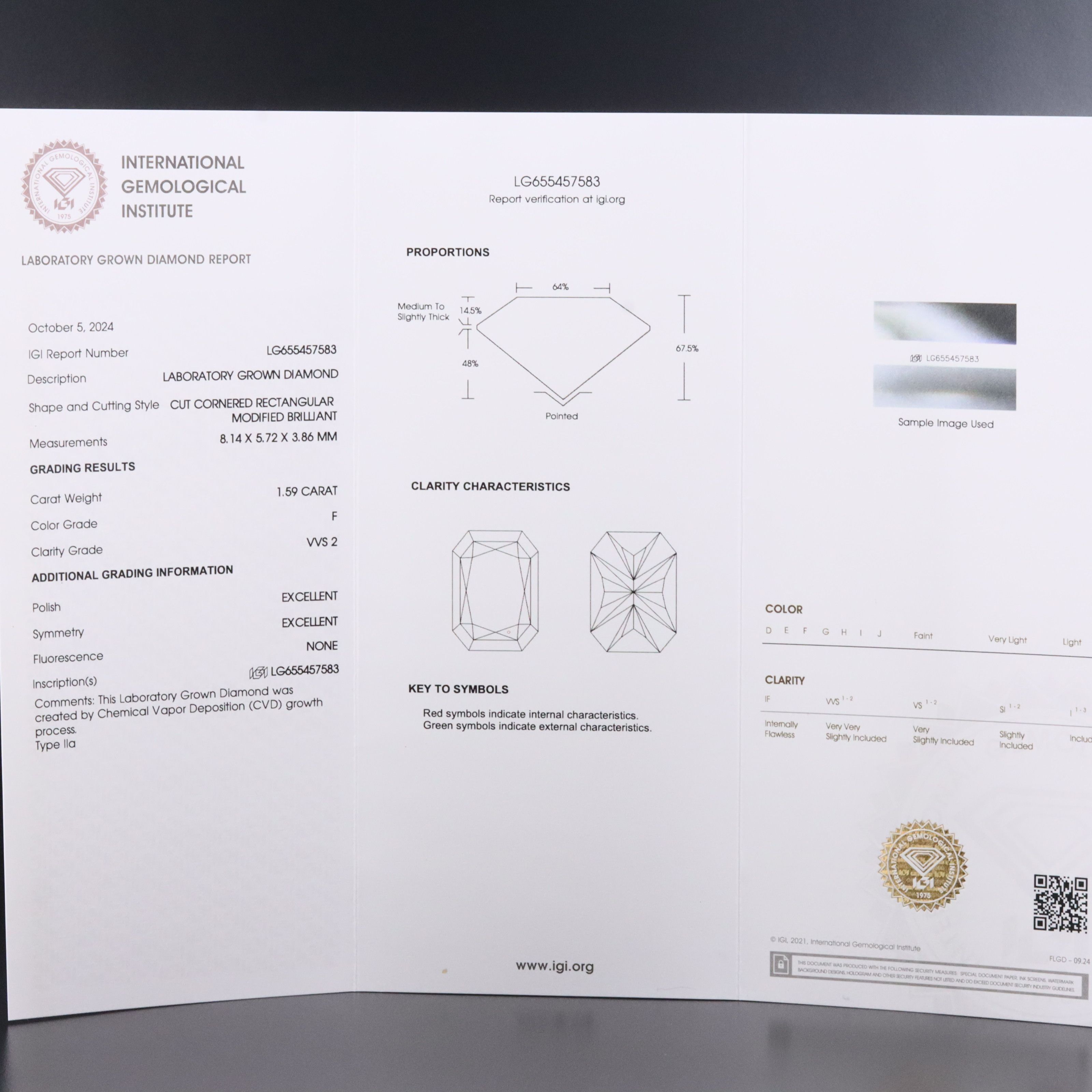 Loose 1.59 CT Lab Grown Diamond with IGI Report