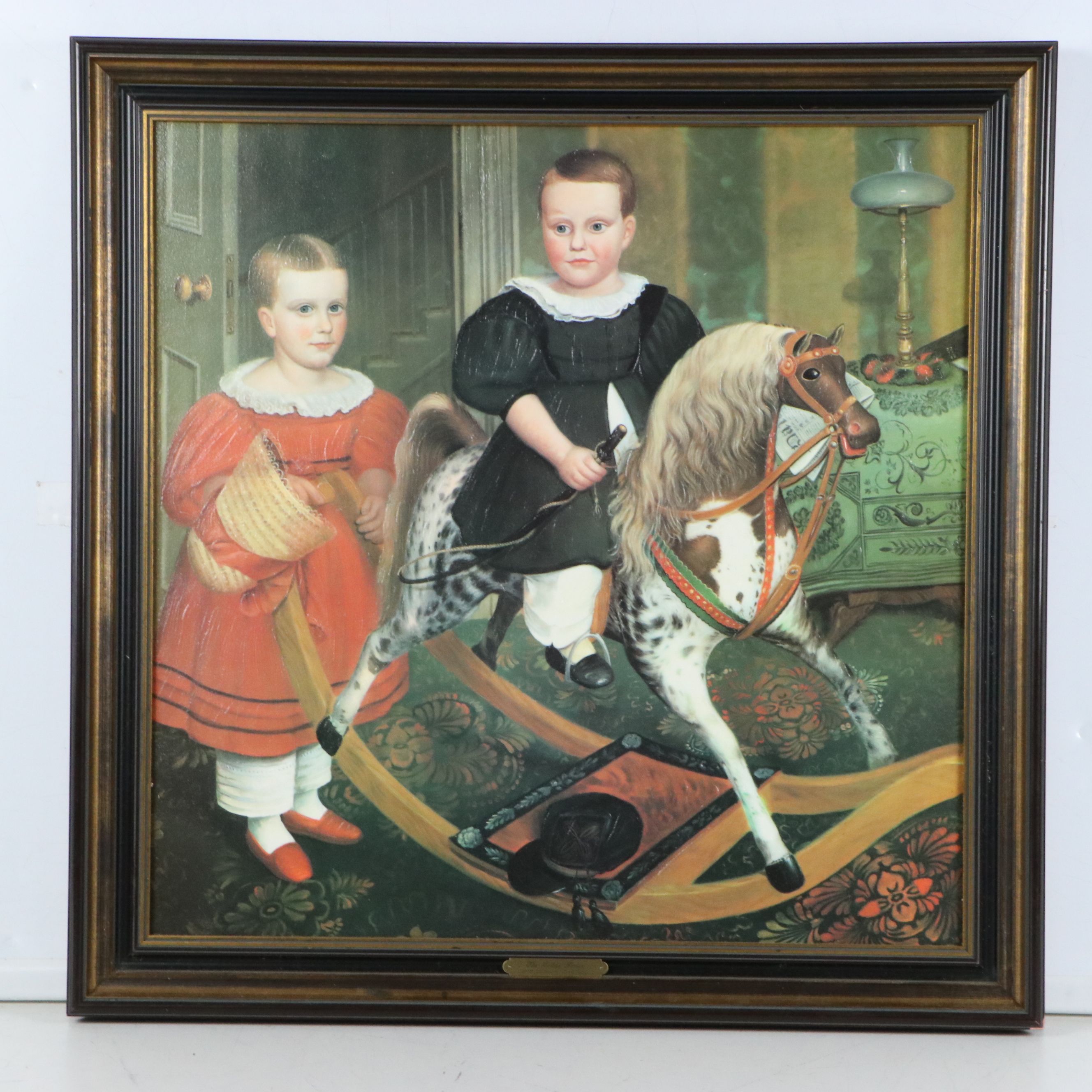 Pair of Reproduction Early American Paintings of Children, 20th or 21st Century