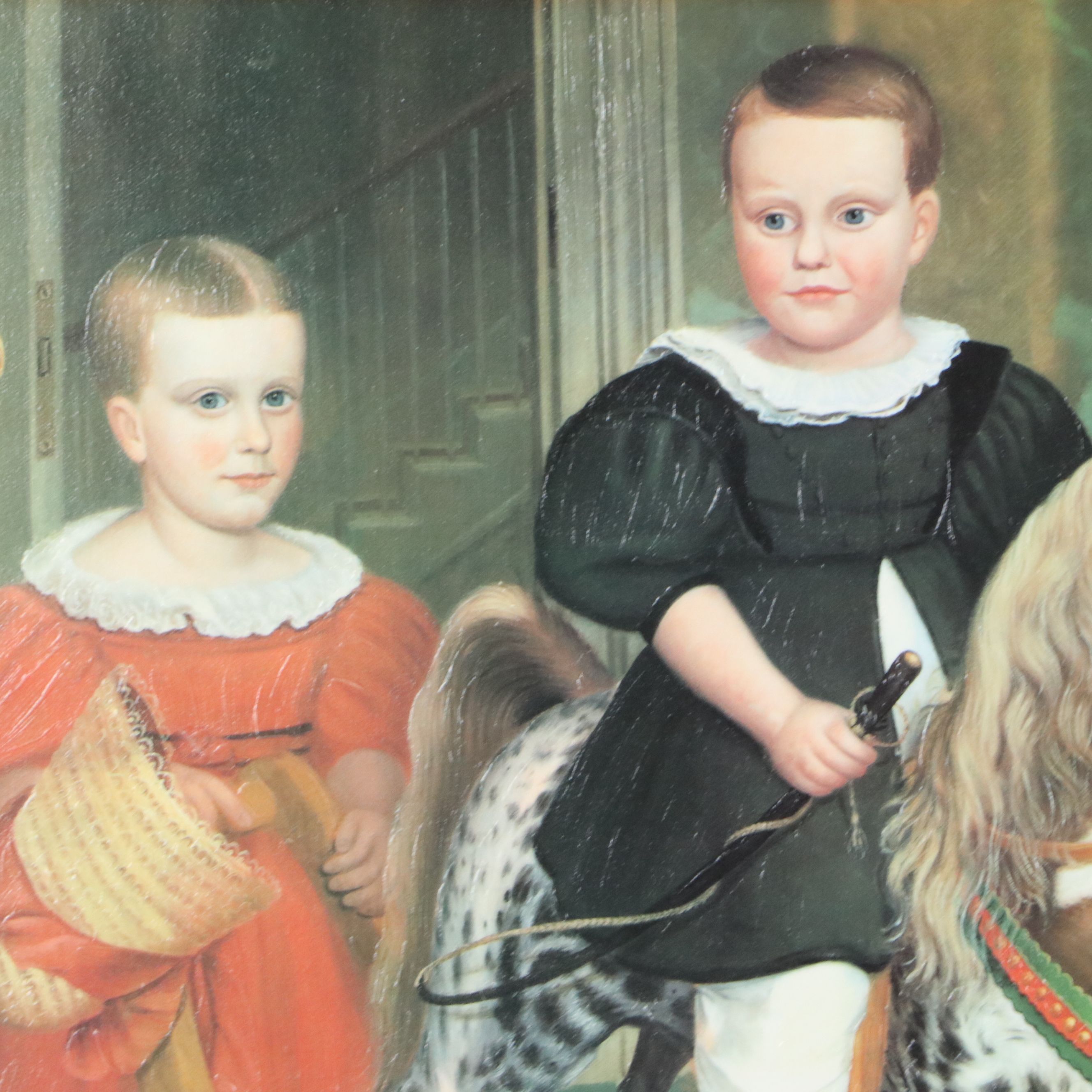 Pair of Reproduction Early American Paintings of Children, 20th or 21st Century