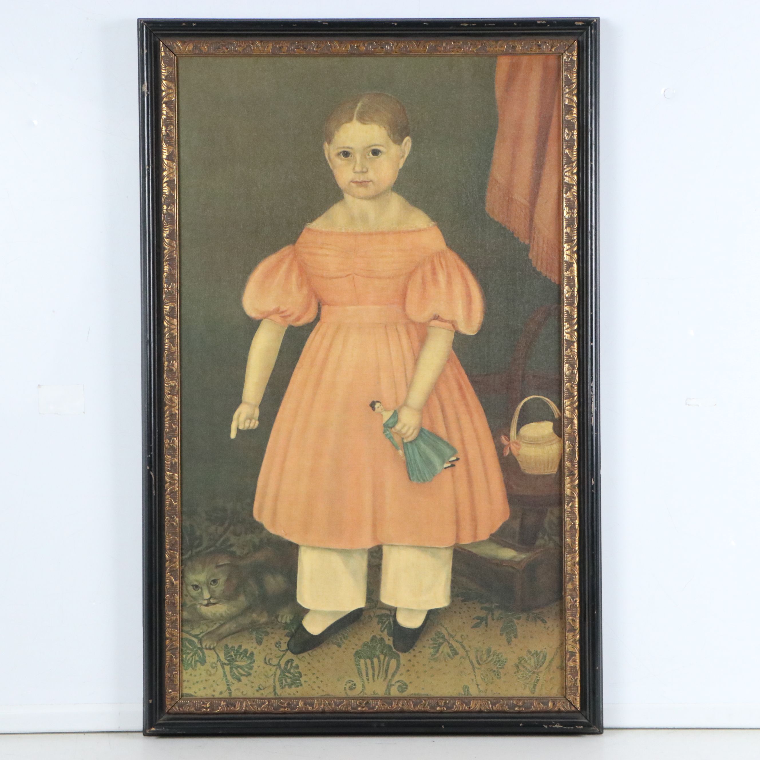 Pair of Reproduction Early American Paintings of Children, 20th or 21st Century