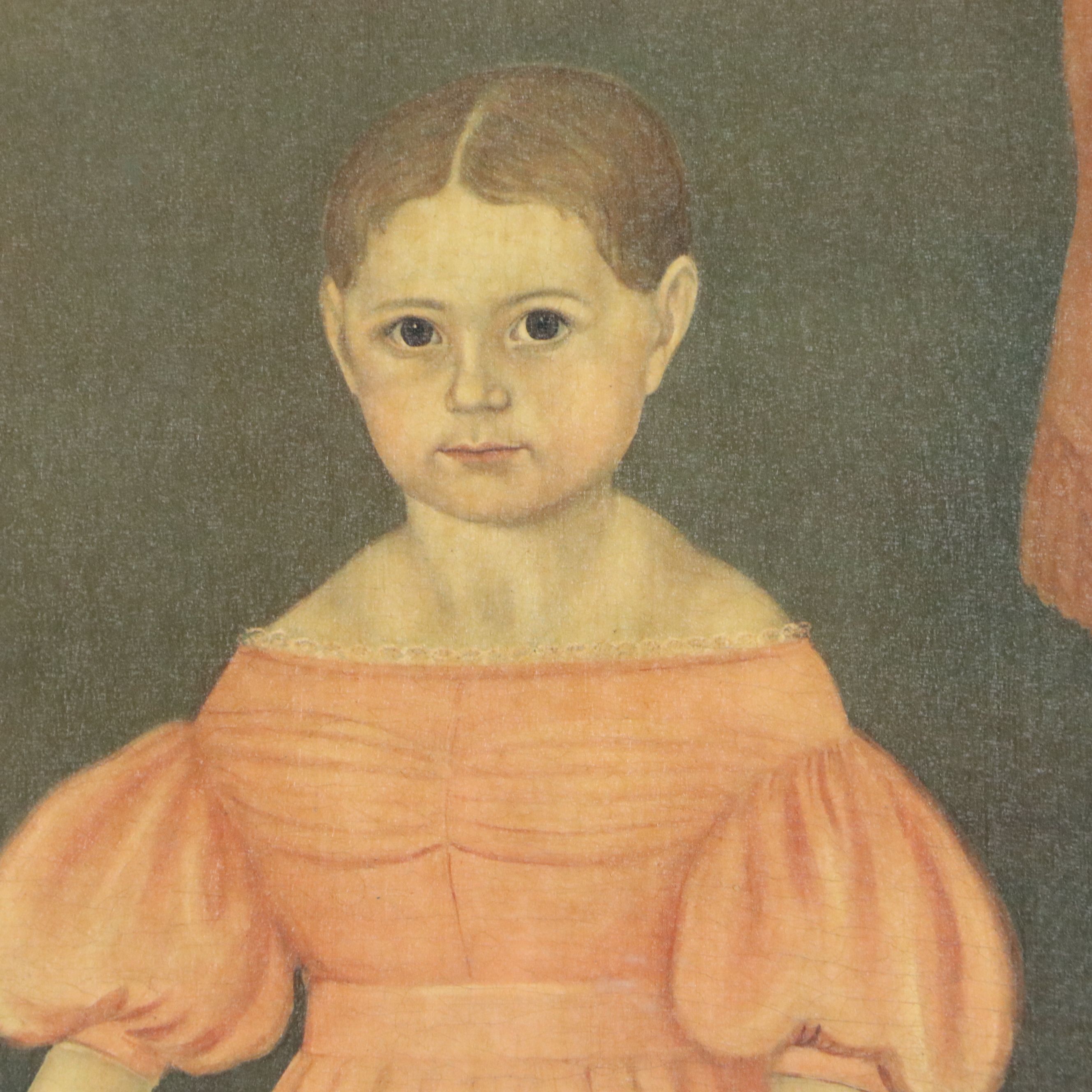 Pair of Reproduction Early American Paintings of Children, 20th or 21st Century