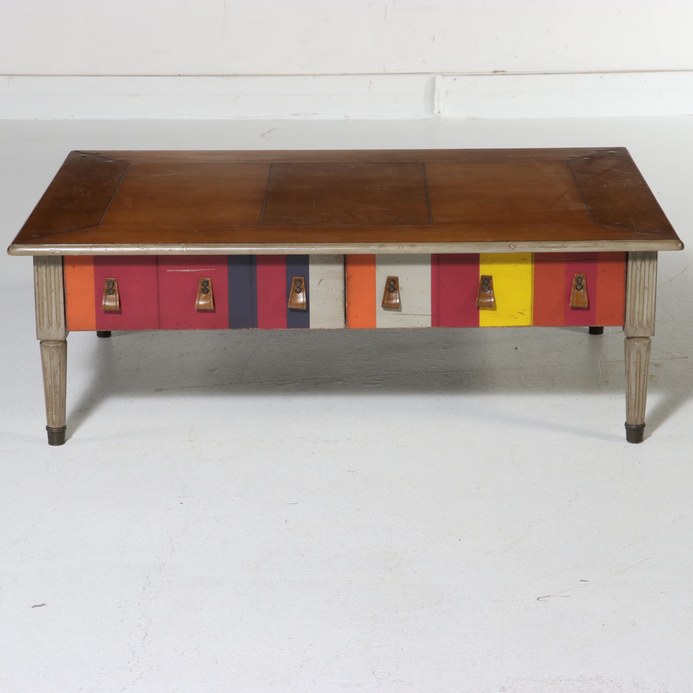 Contemporary Louis XVI Style Polychrome Striped Coffee Table, Late 20th Century