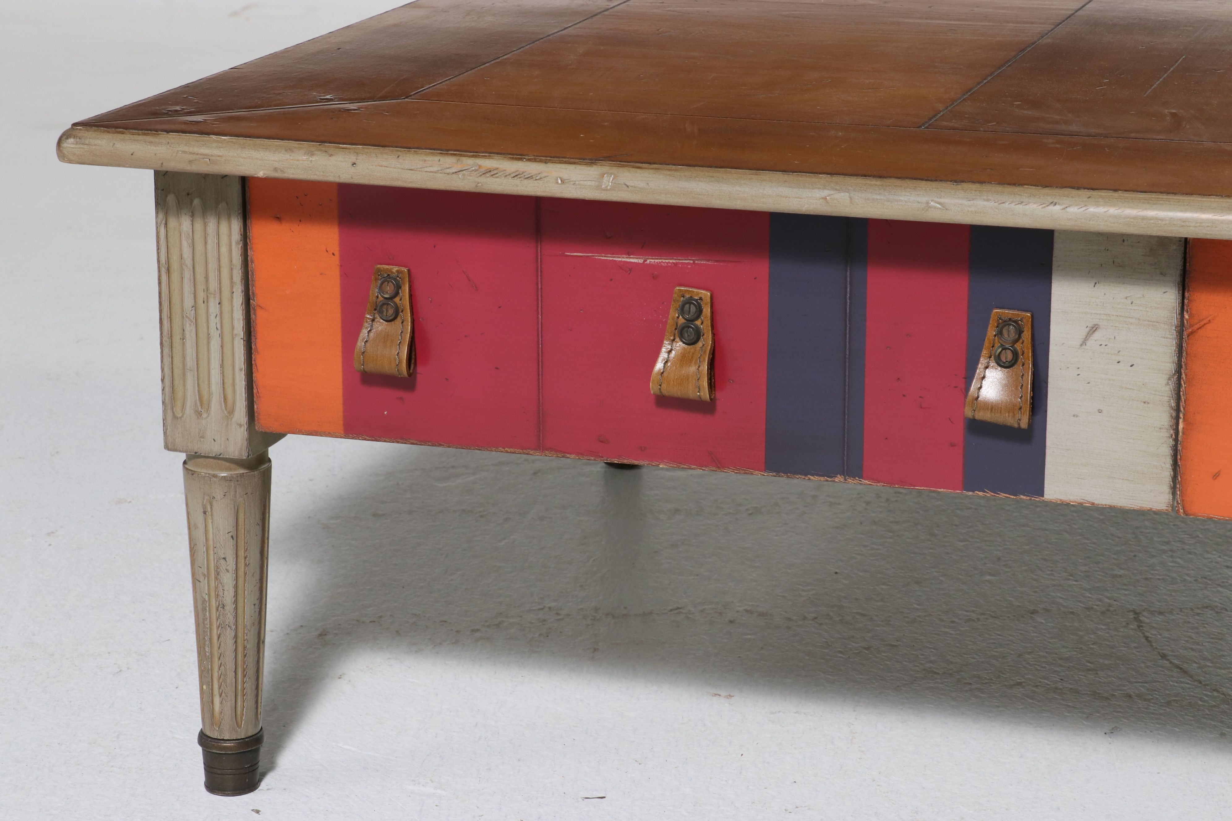 Contemporary Louis XVI Style Polychrome Striped Coffee Table, Late 20th Century