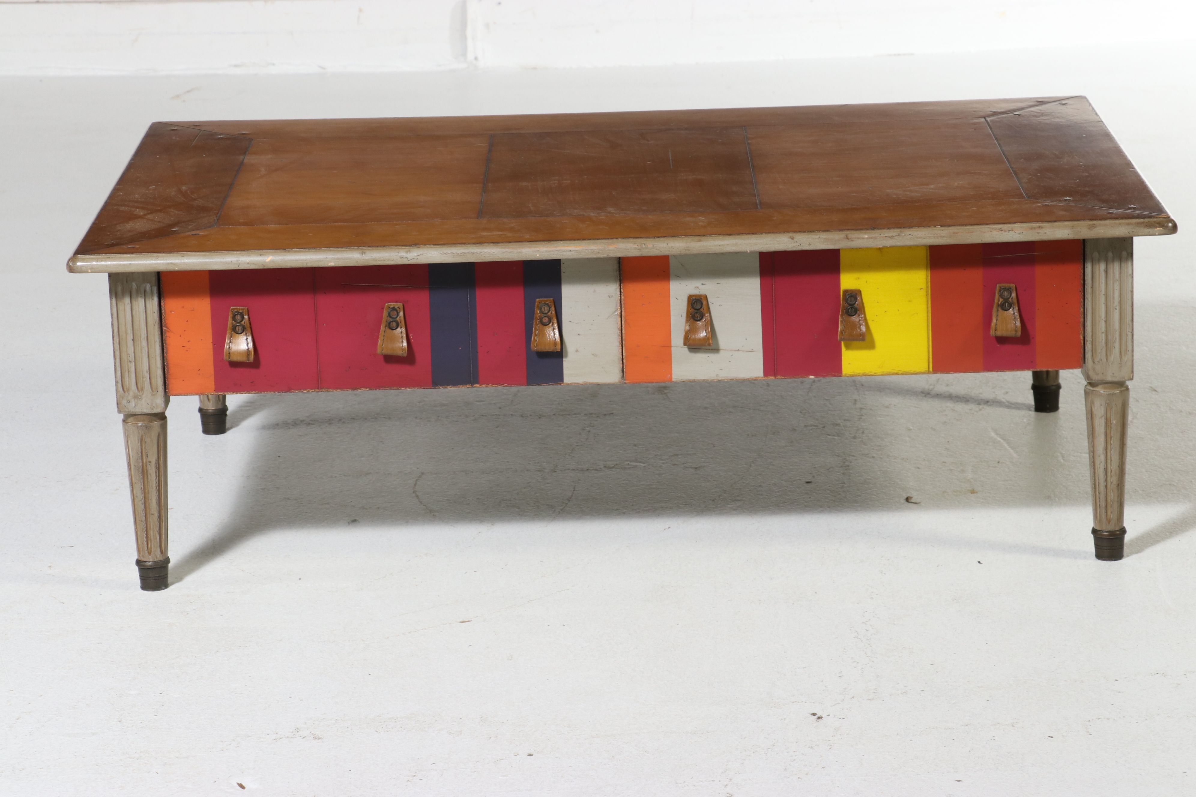 Contemporary Louis XVI Style Polychrome Striped Coffee Table, Late 20th Century