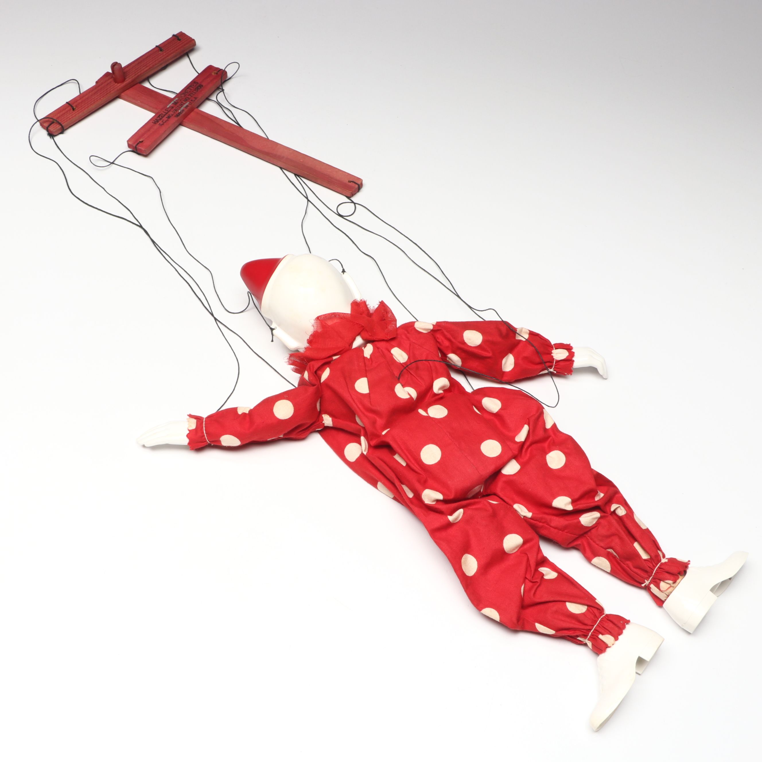 Hazelle's Clown Plastic Marionette with Other Vintage Handmade Wood Marionette