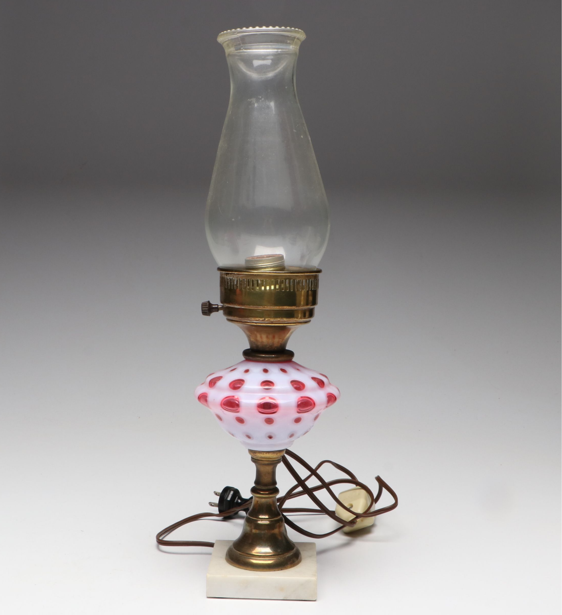 Fenton "Coin Dot Cranberry" Vase and Table Lamp with More Fenton Glassware