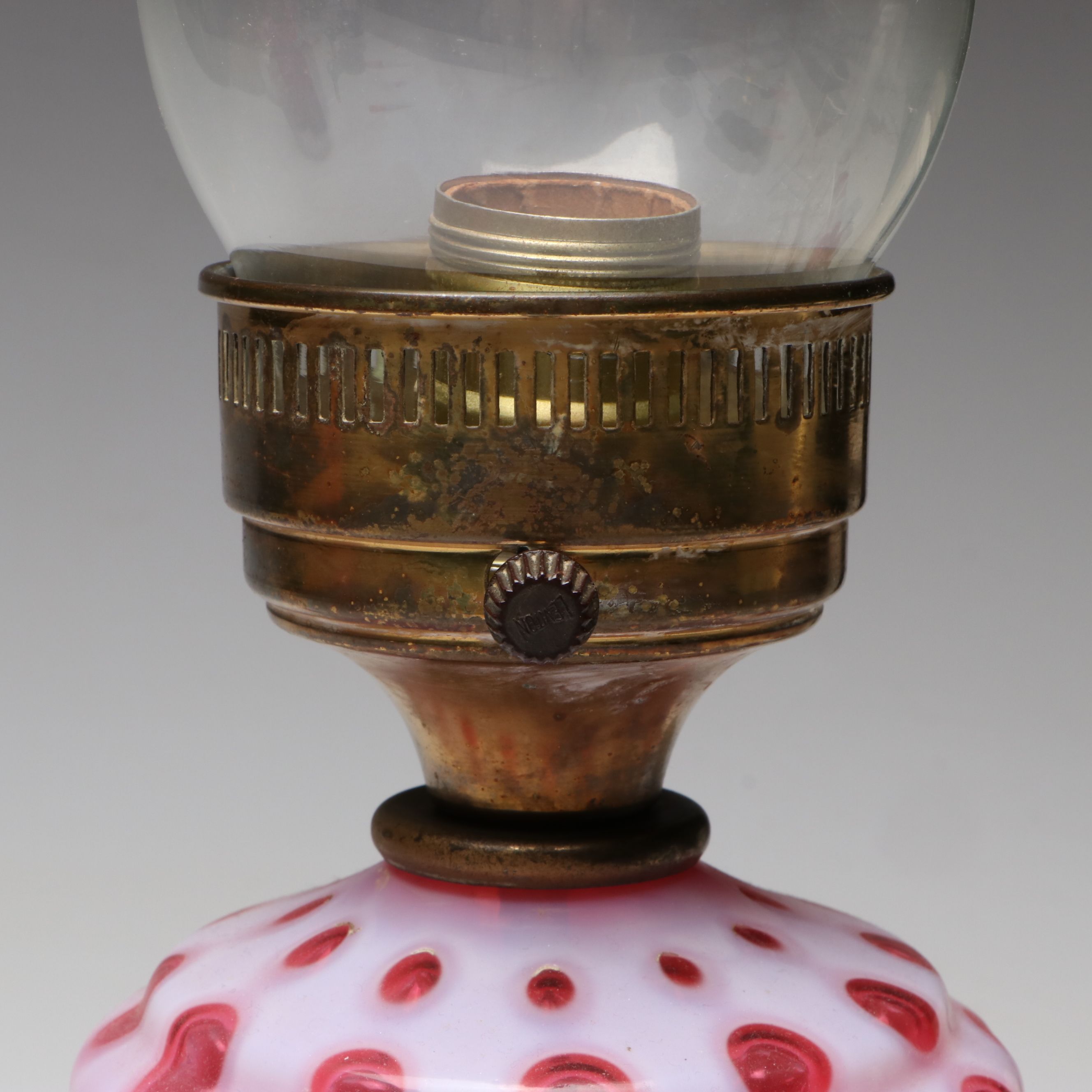 Fenton "Coin Dot Cranberry" Vase and Table Lamp with More Fenton Glassware