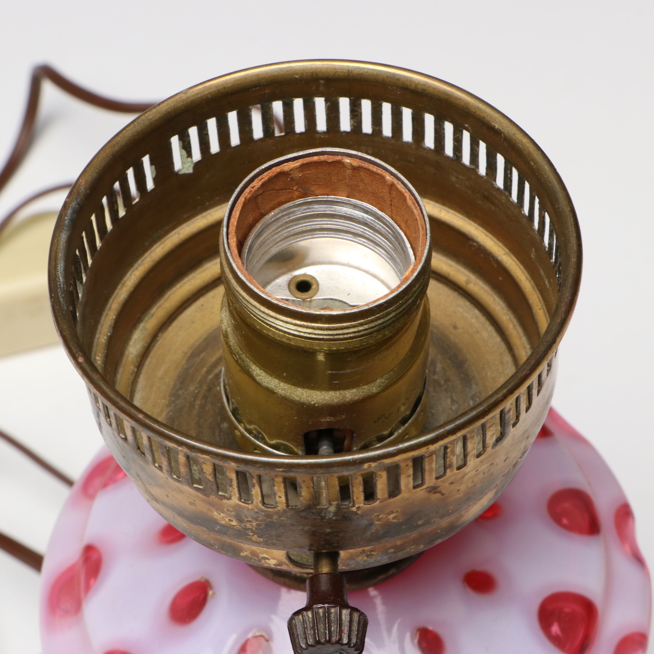 Fenton "Coin Dot Cranberry" Vase and Table Lamp with More Fenton Glassware
