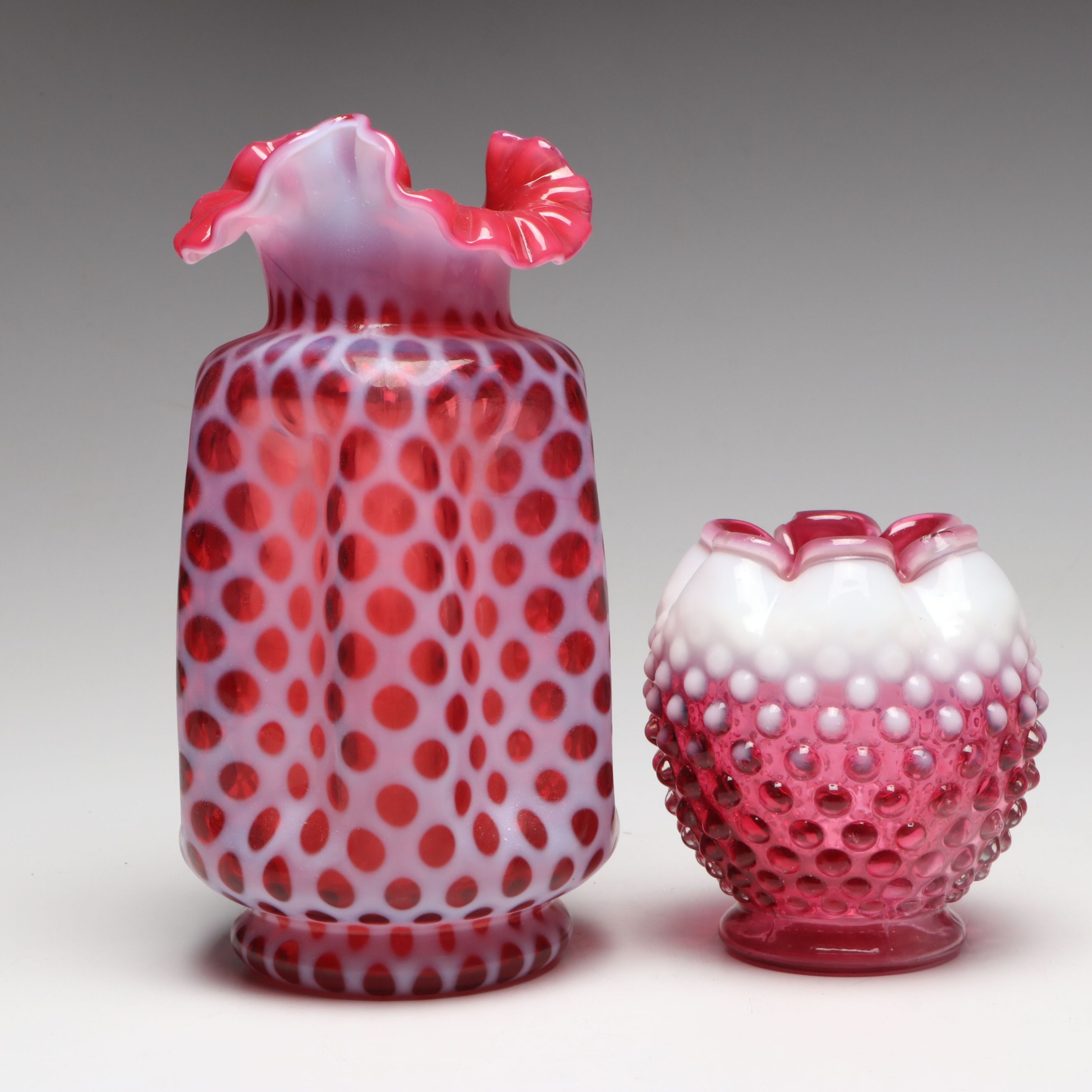 Fenton "Coin Dot Cranberry" Vase and Table Lamp with More Fenton Glassware