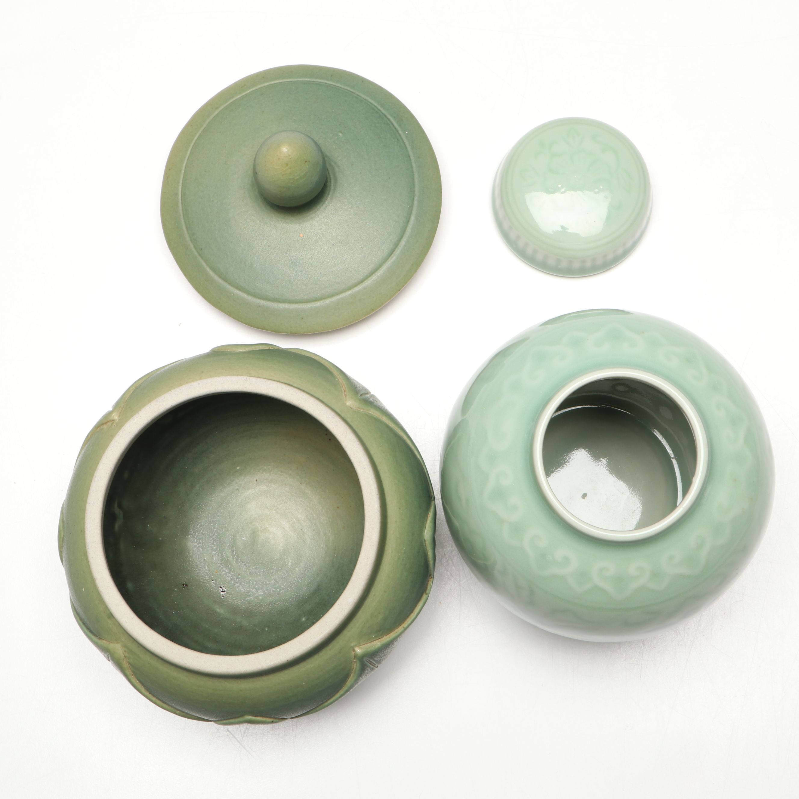 East Asian Celadon Glaze Porcelain Ginger Jar with Other Ceramic Table Décor