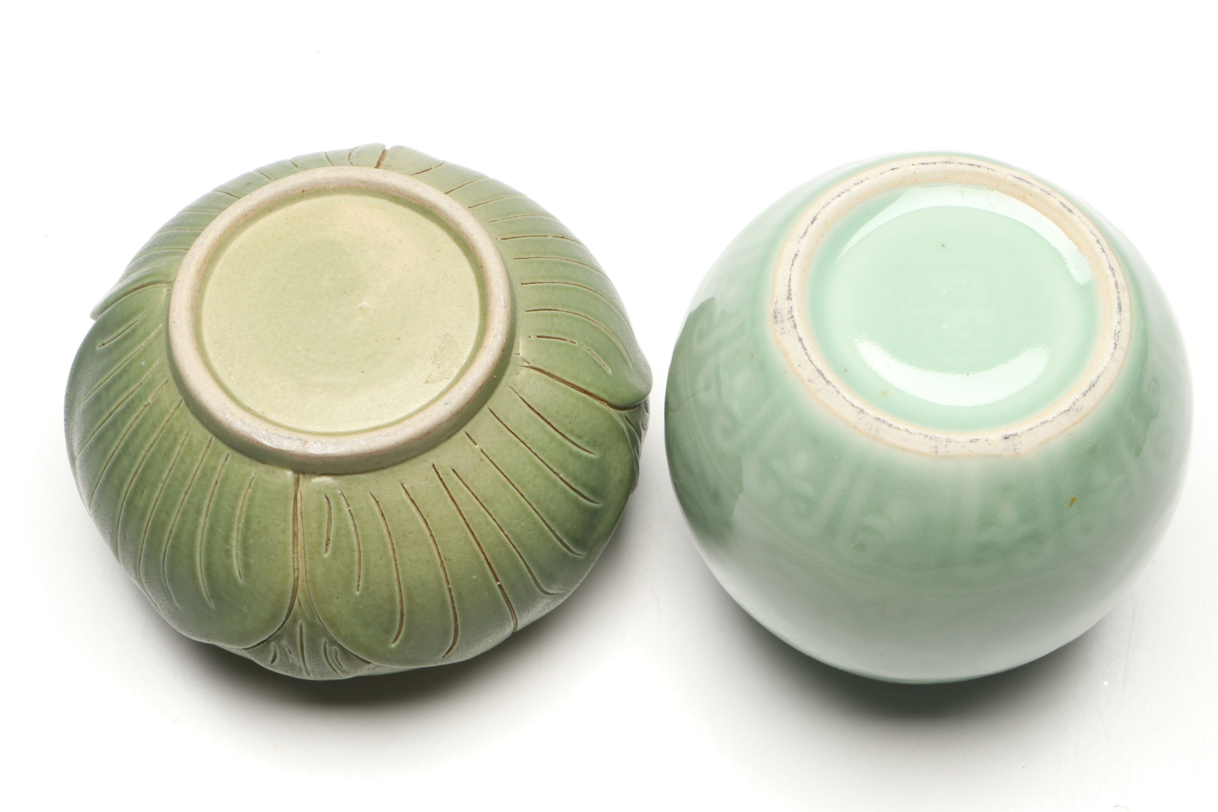 East Asian Celadon Glaze Porcelain Ginger Jar with Other Ceramic Table Décor